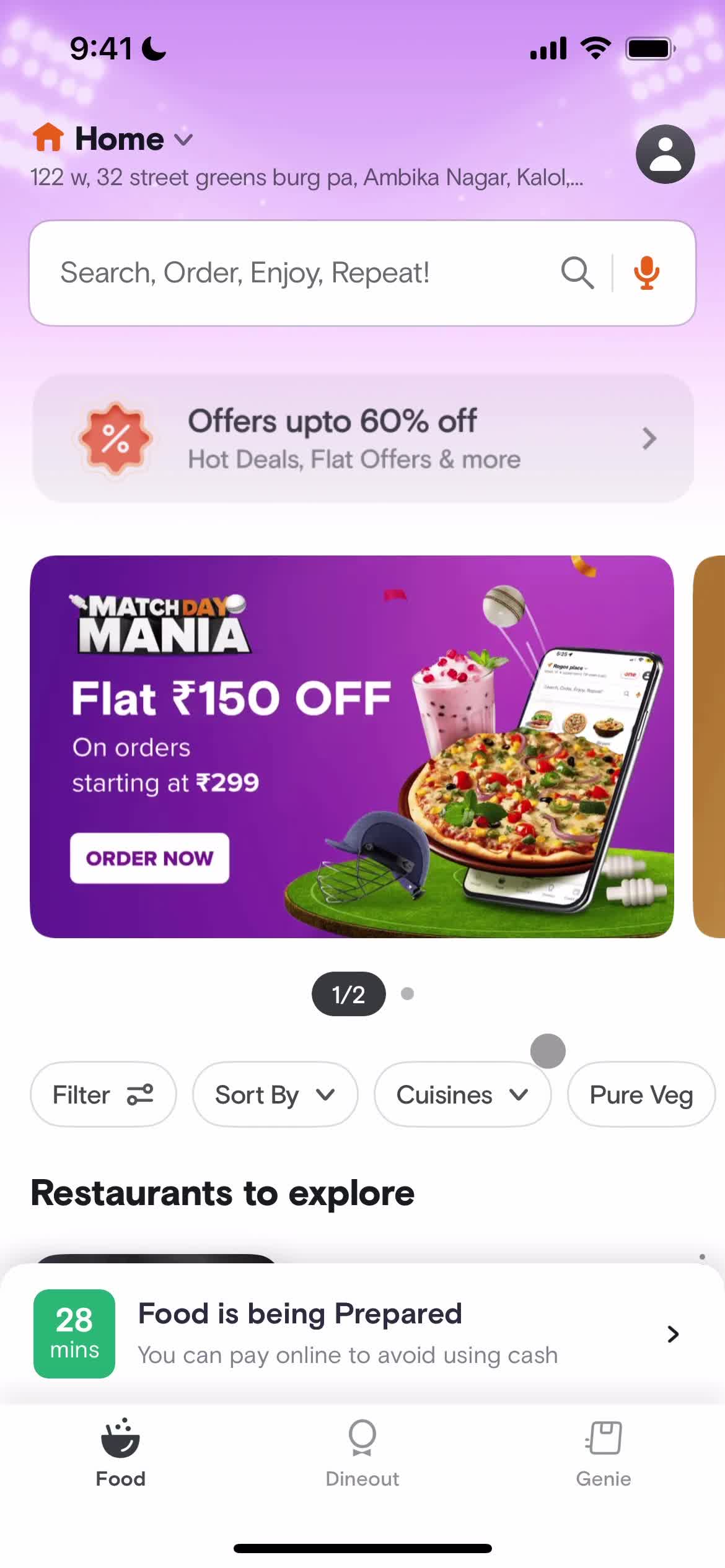 Ordering food screenshot