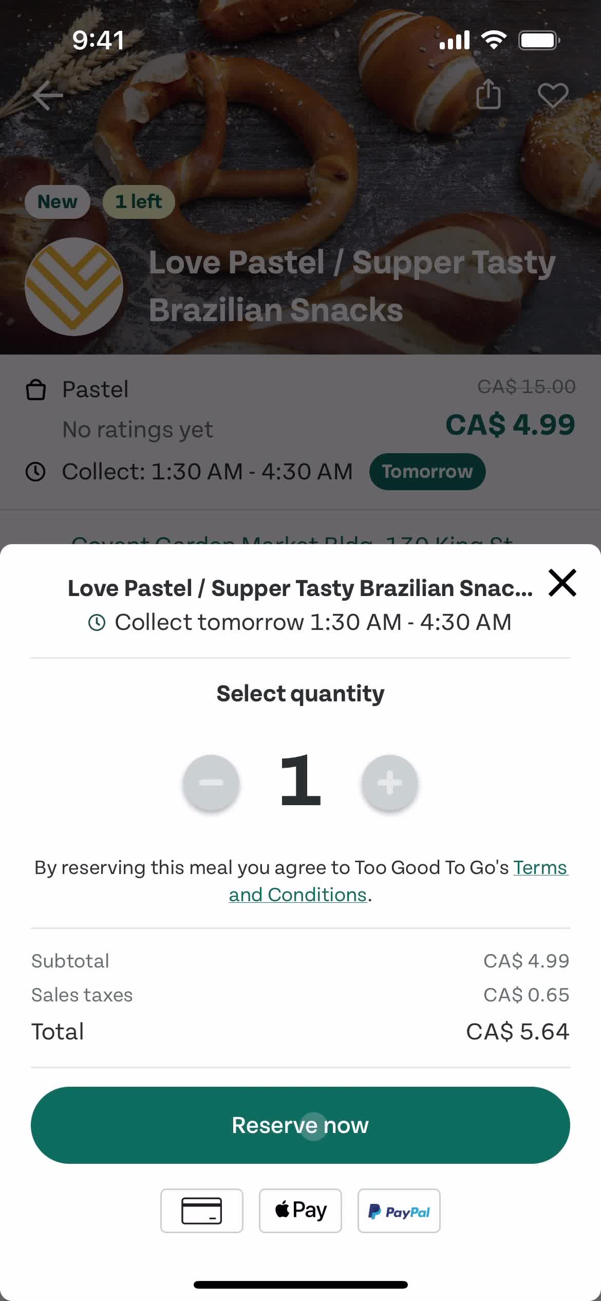 Ordering food screenshot