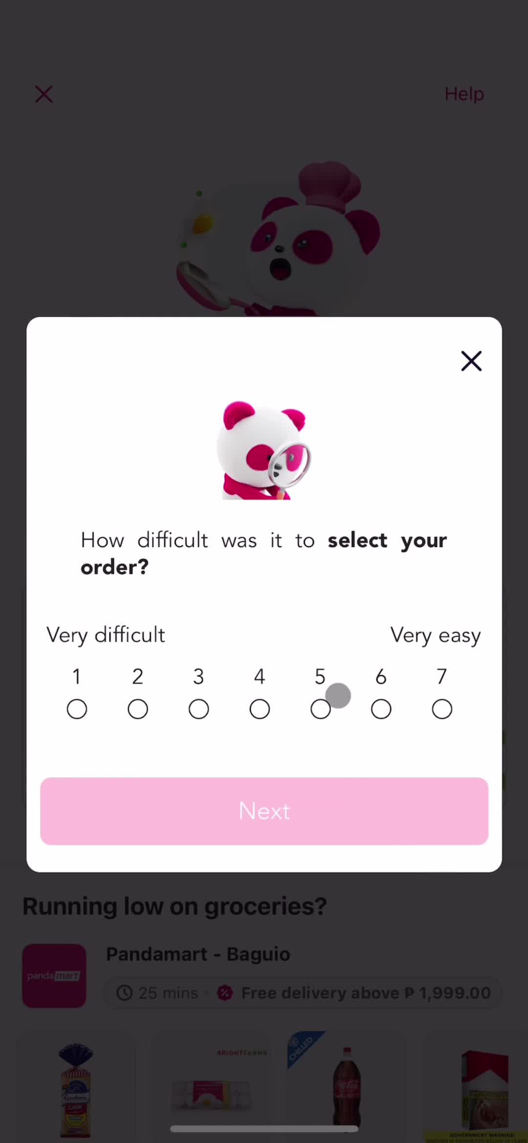 Ordering food screenshot