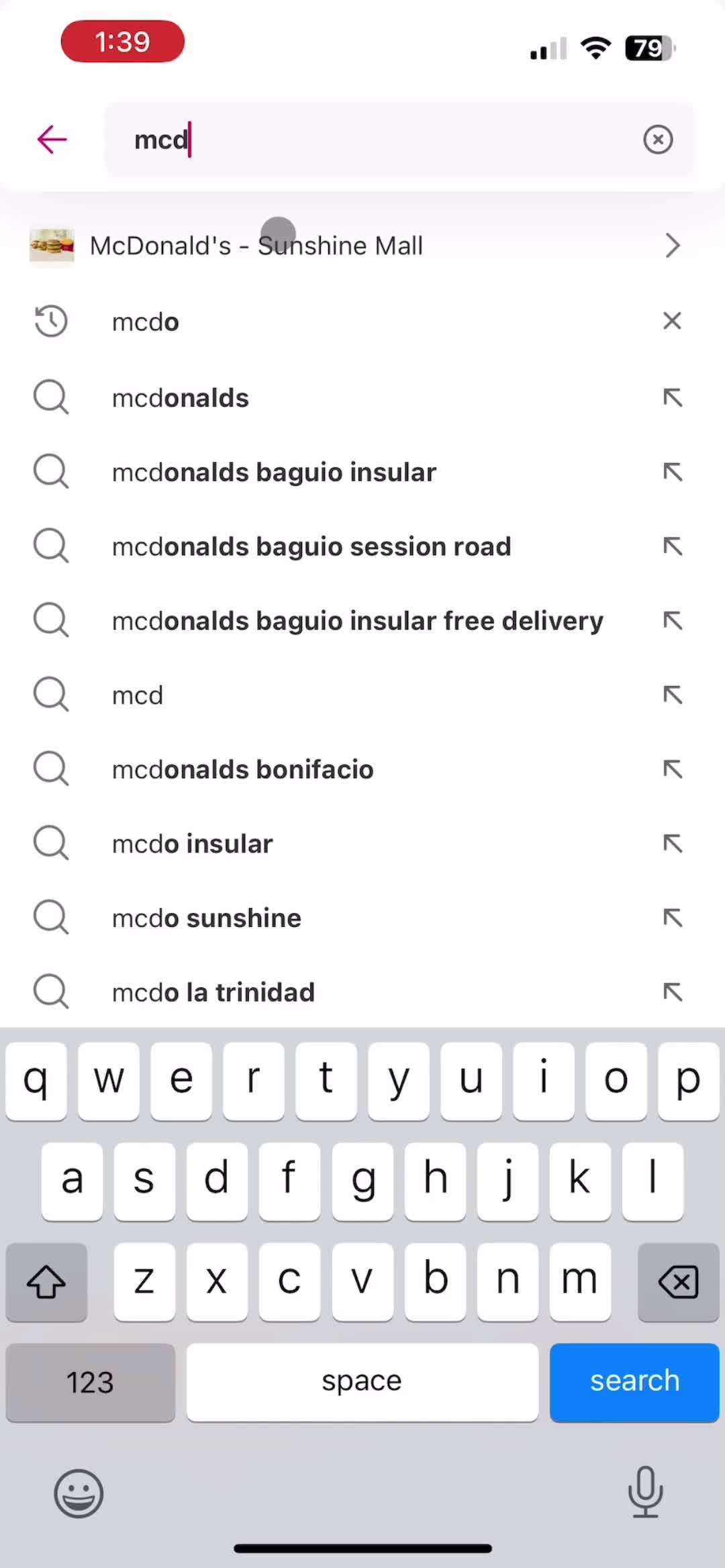 Ordering food screenshot