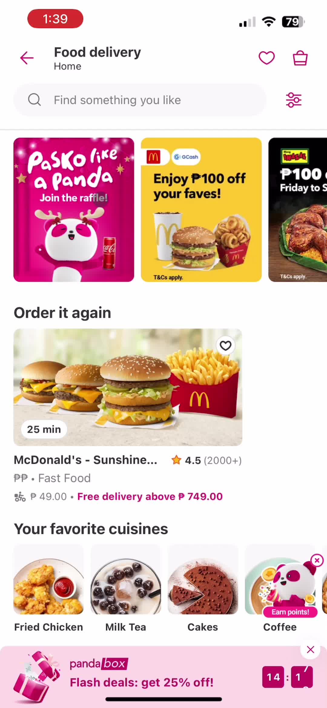 Screenshot of Food delivery on Ordering food on foodpanda user flow