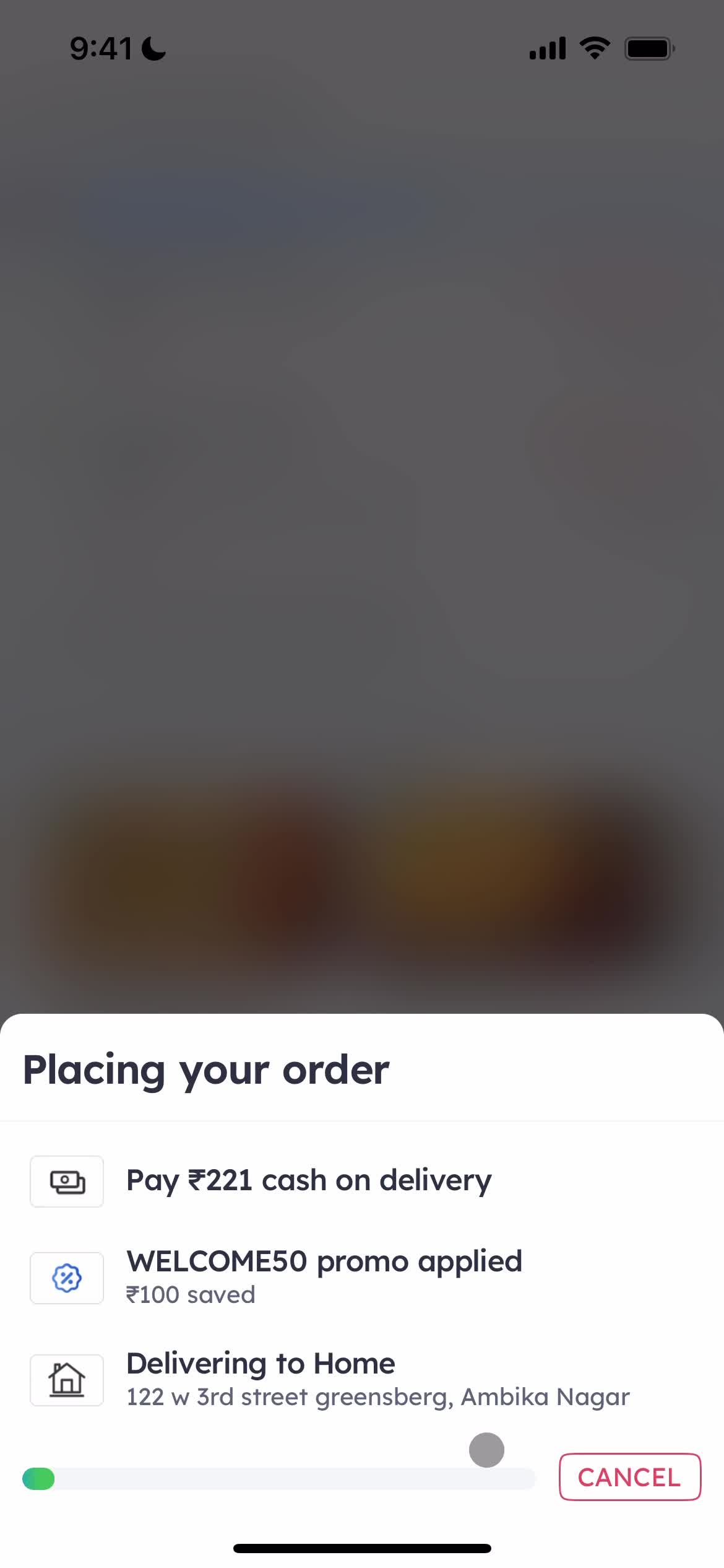 Ordering food screenshot