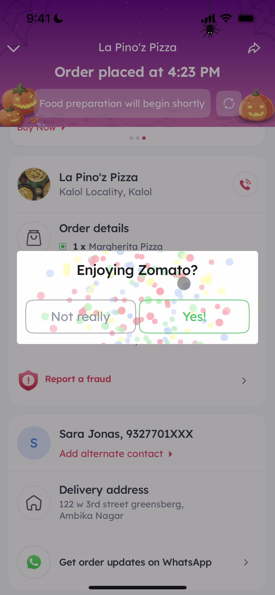 Ordering food screenshot