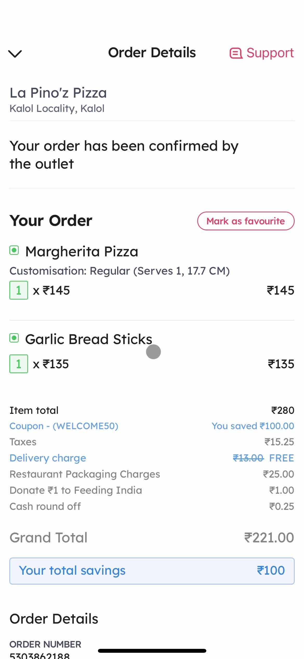 Ordering food screenshot