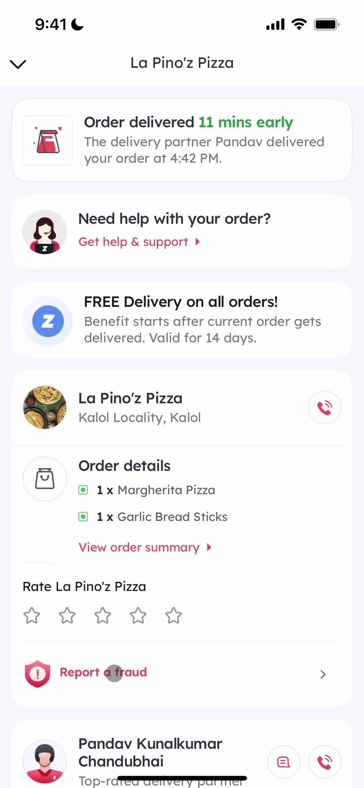 Ordering food screenshot