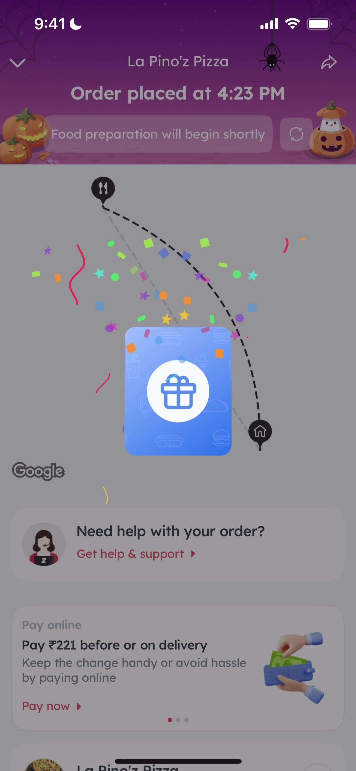 Ordering food screenshot