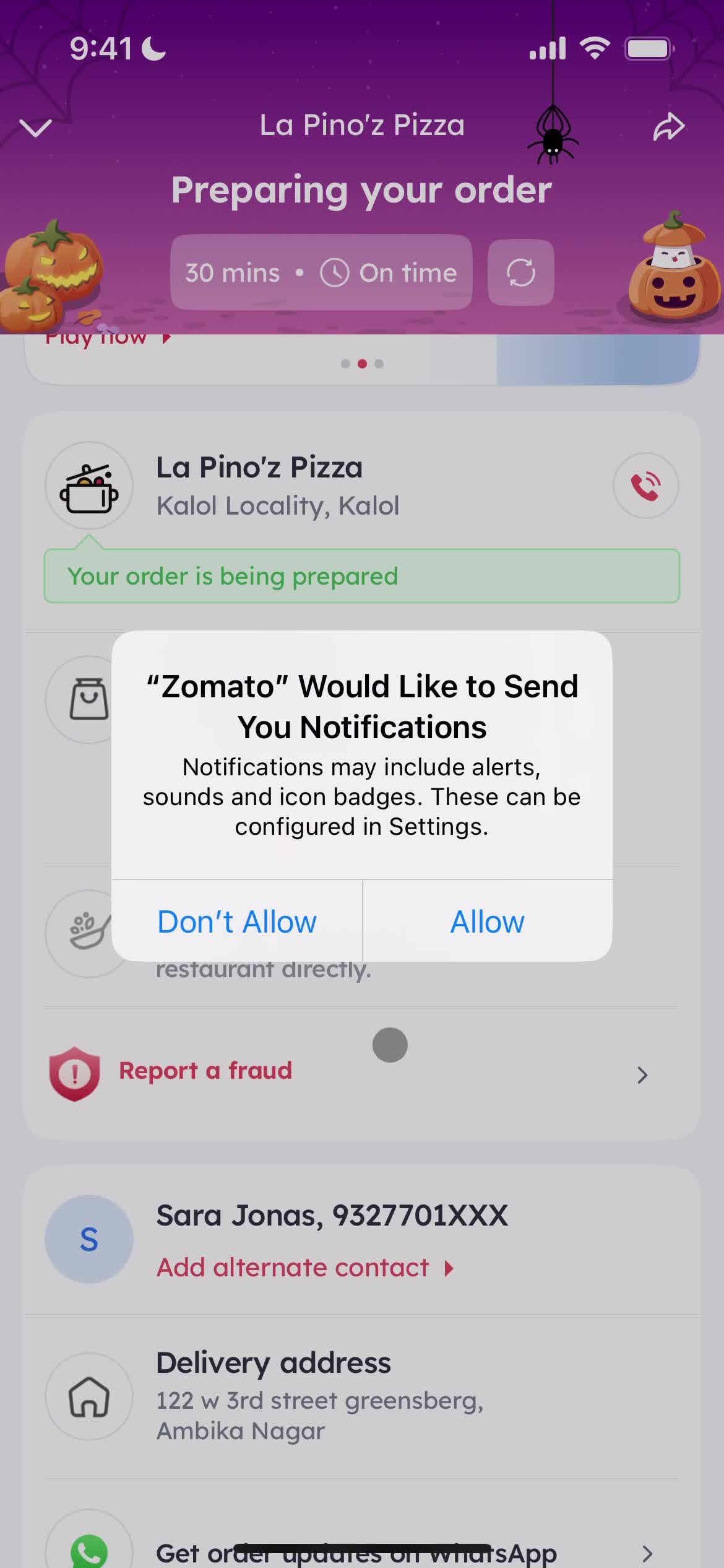 Ordering food screenshot