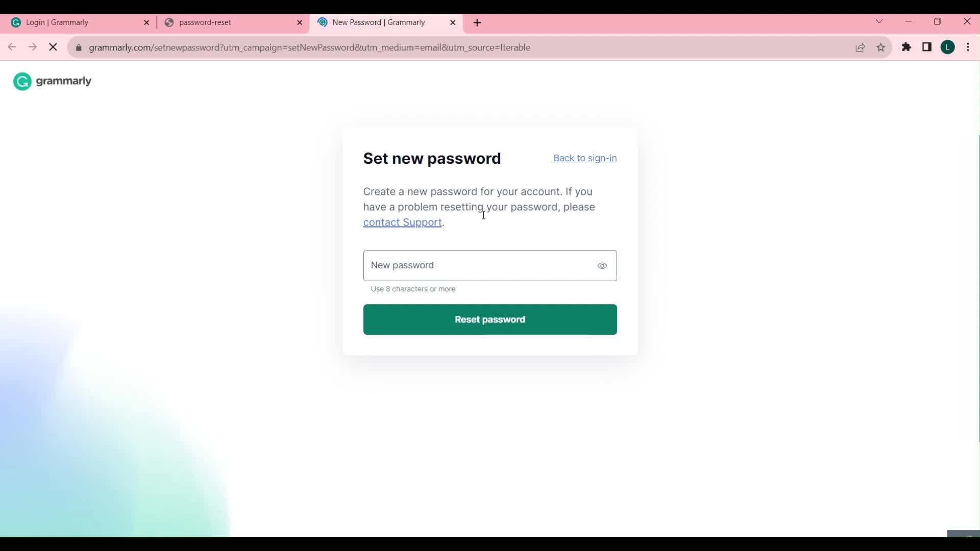 Password reset screenshot