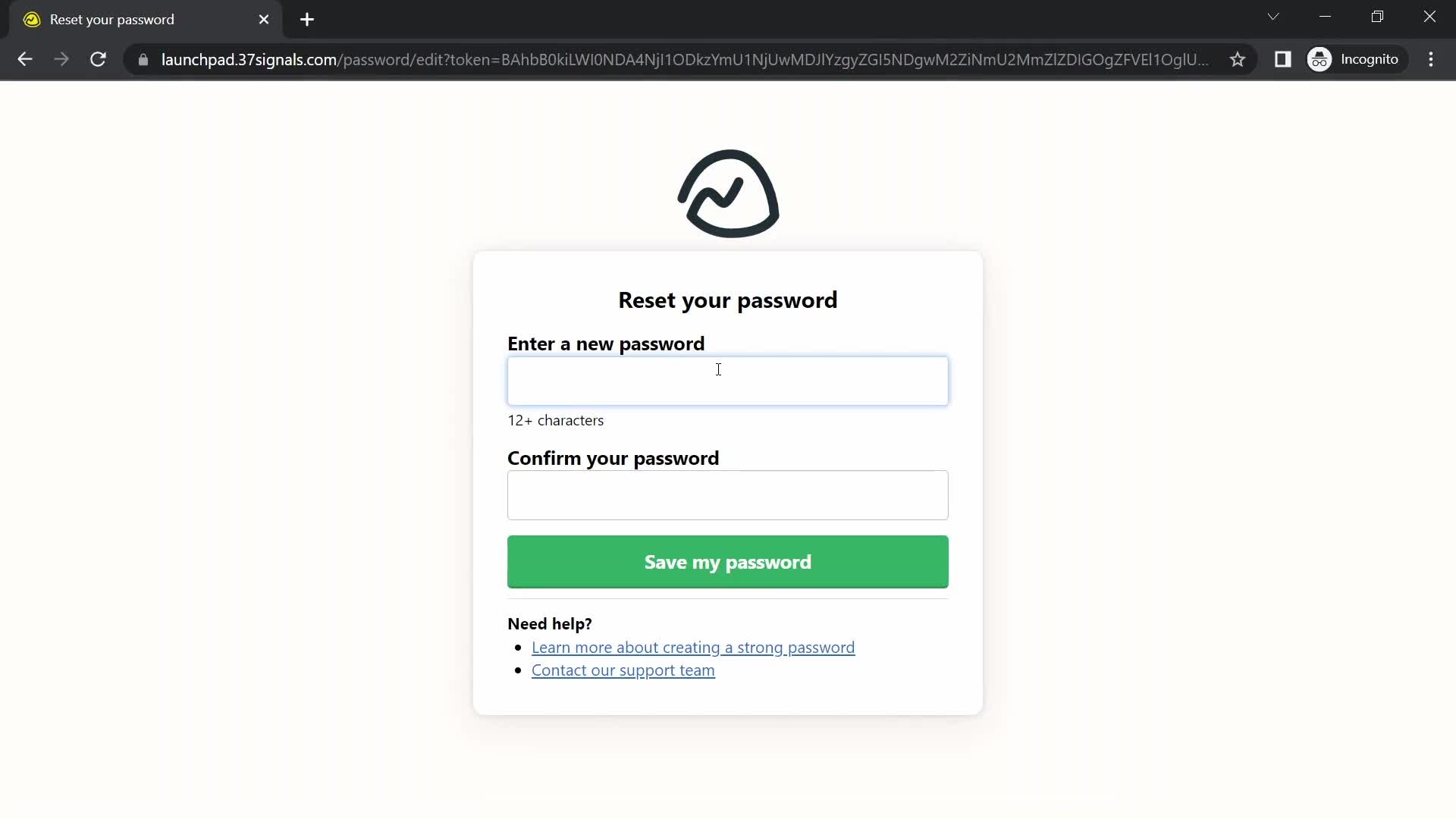 Password reset screenshot