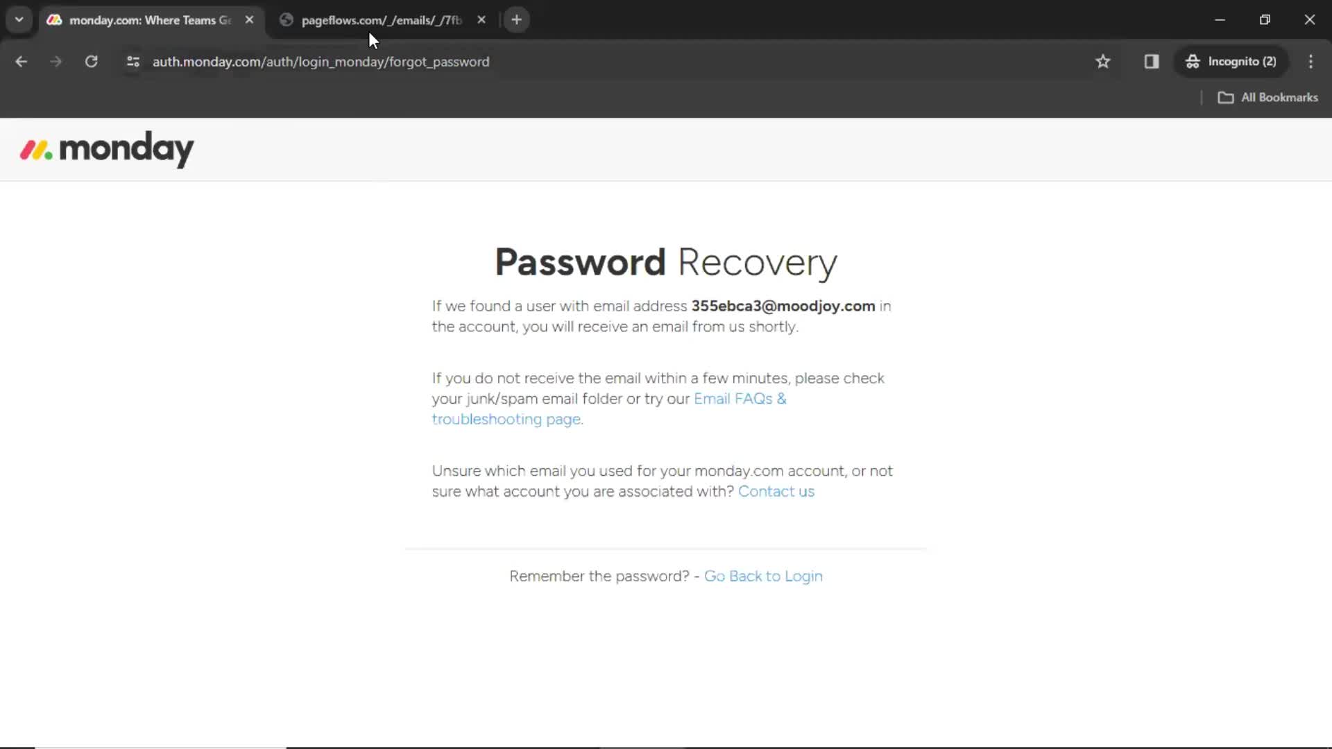 Password reset screenshot