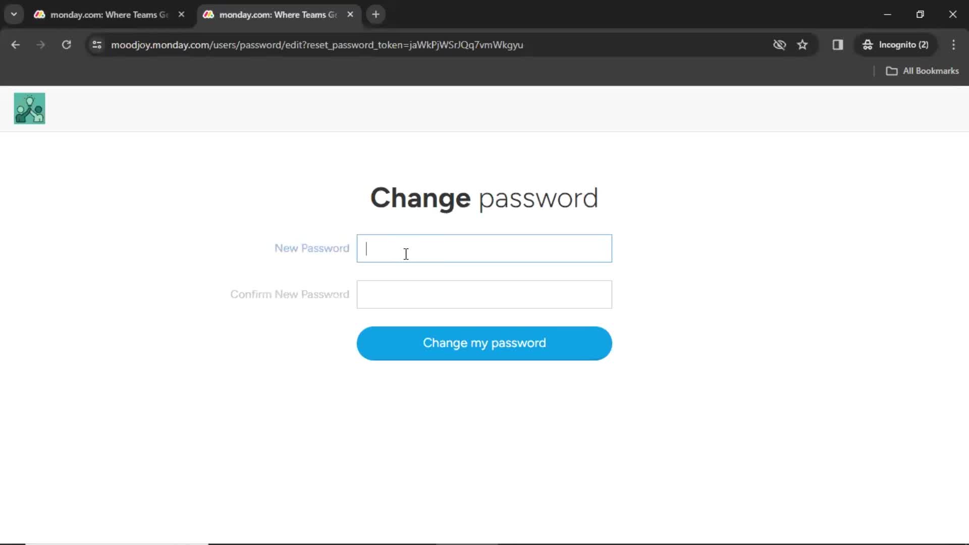 Password reset screenshot