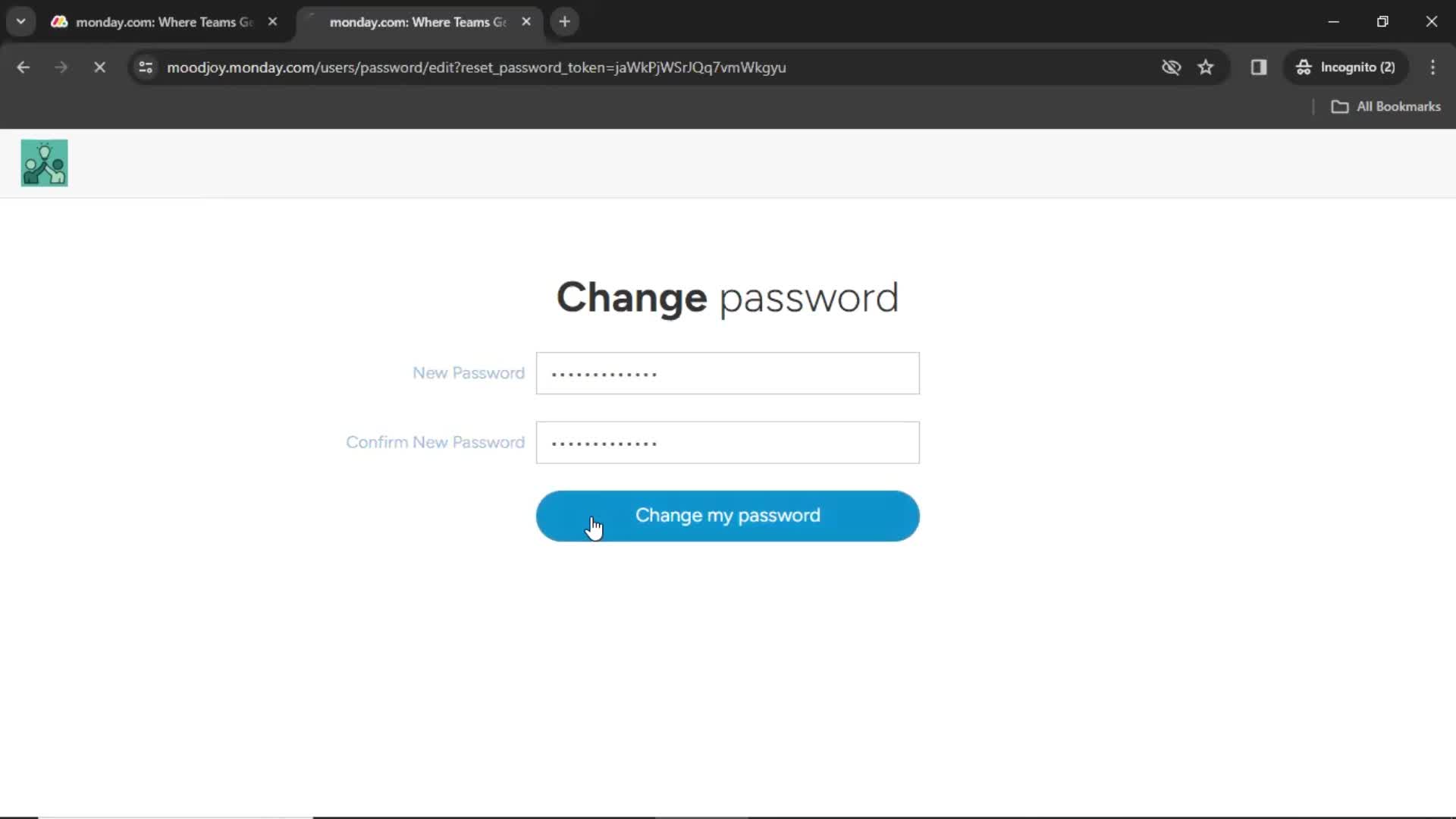 Password reset screenshot