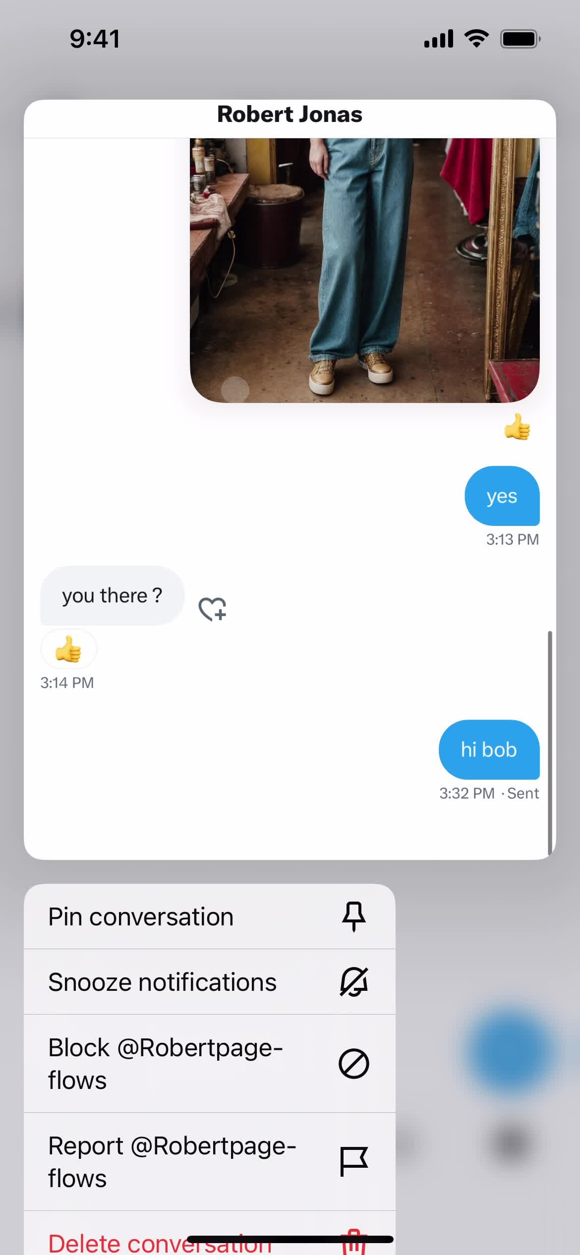 Pinning a conversation screenshot