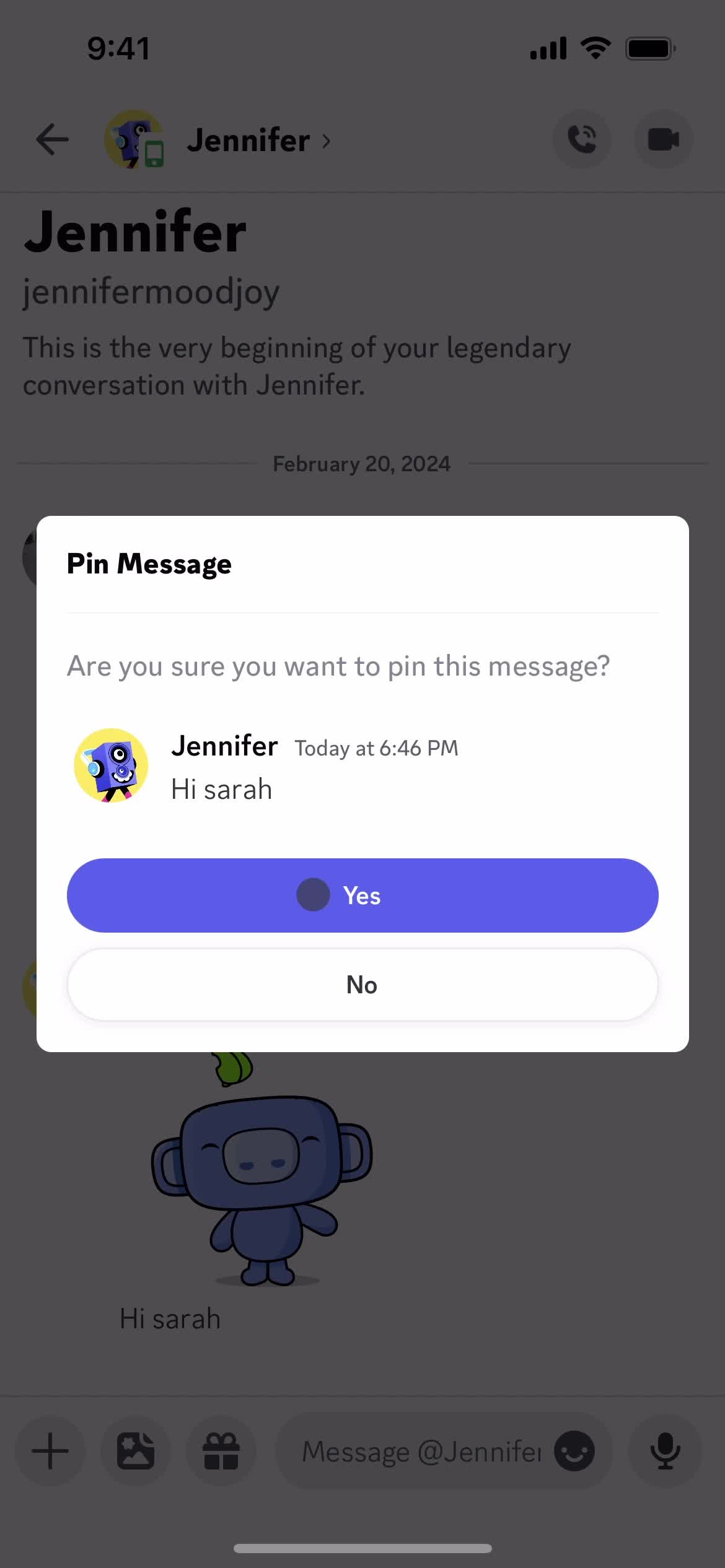 Pinning a message on Discord video thumbnail