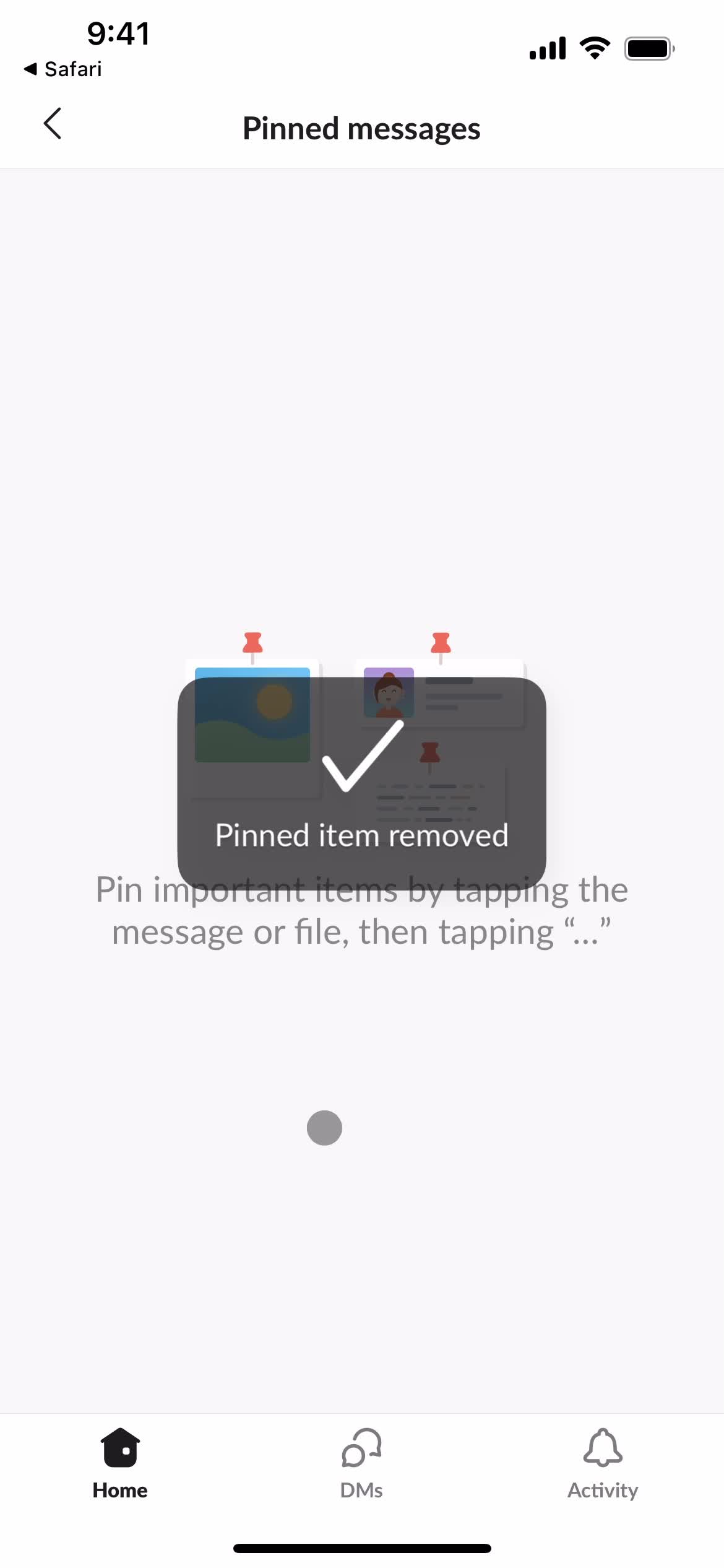 Pinning a message screenshot