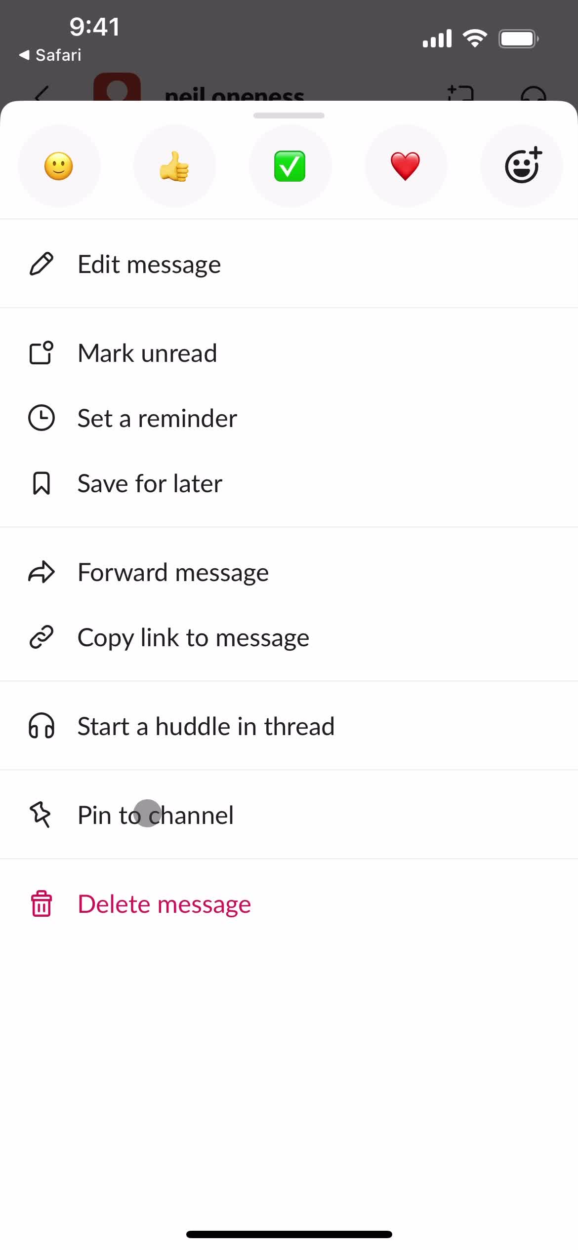 Pinning a message screenshot