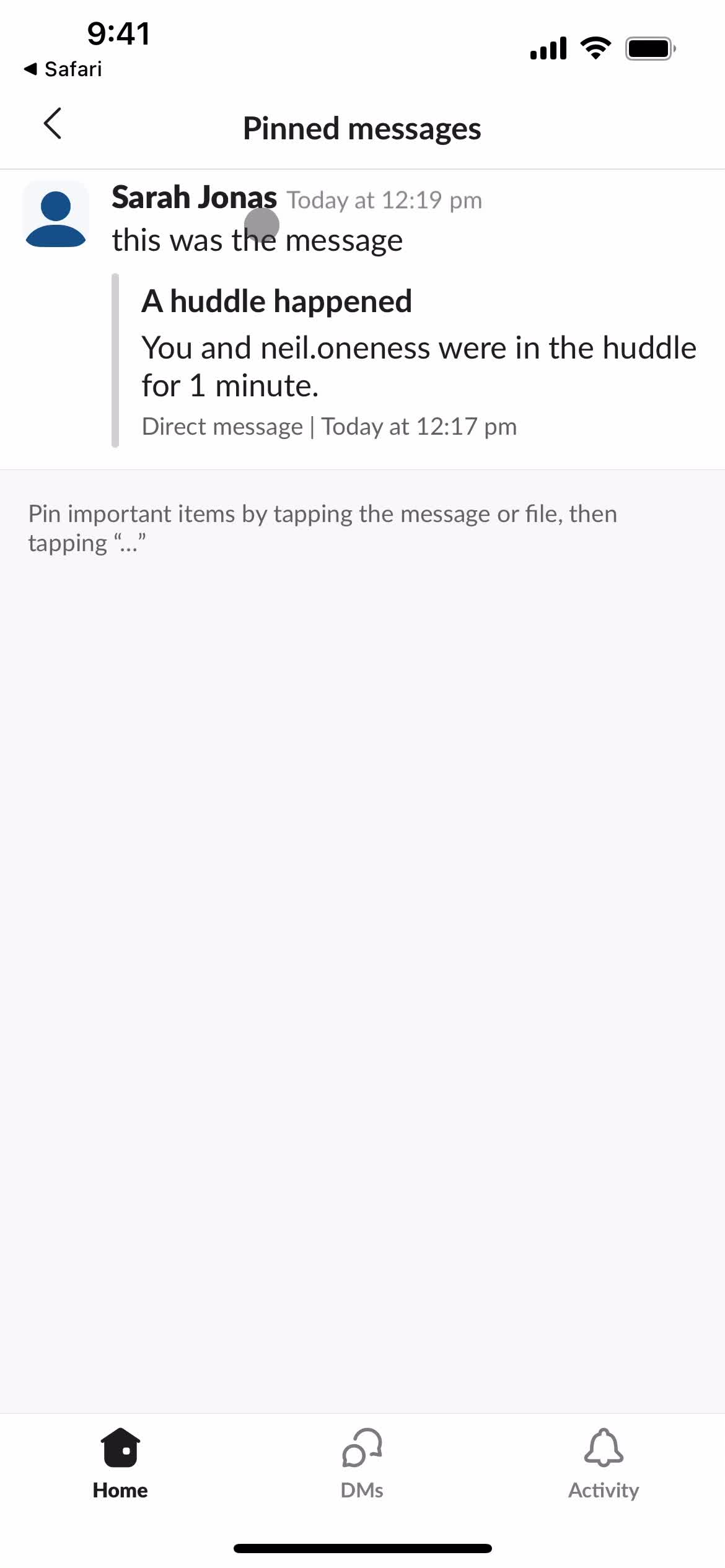 Pinning a message screenshot