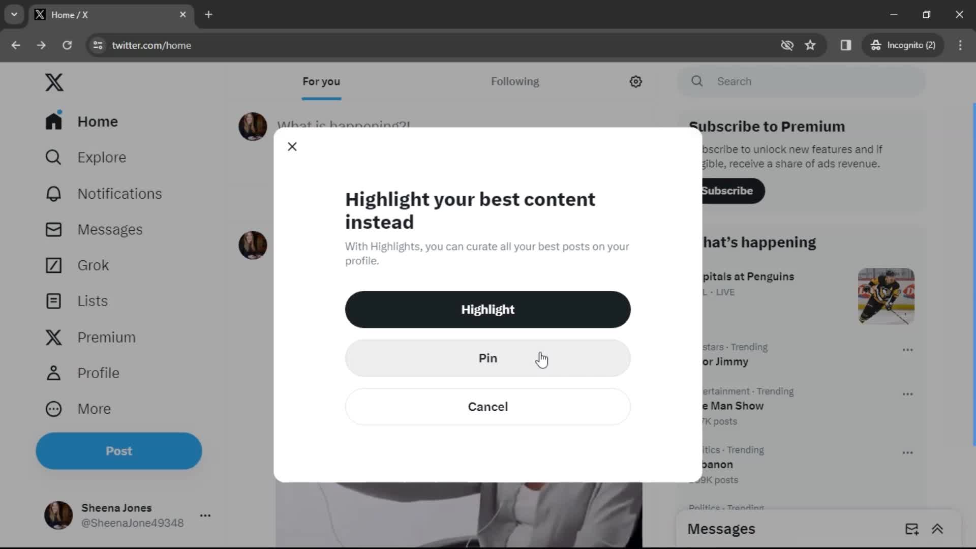 Pinning a post on Twitter video thumbnail