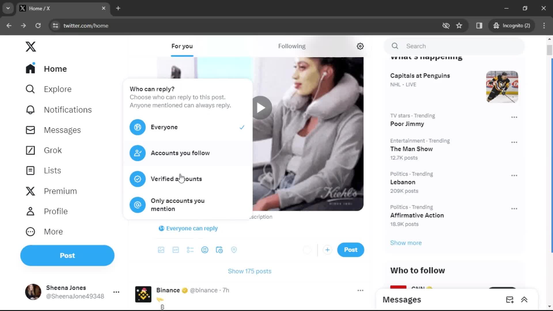 Pinning a post on Twitter video thumbnail