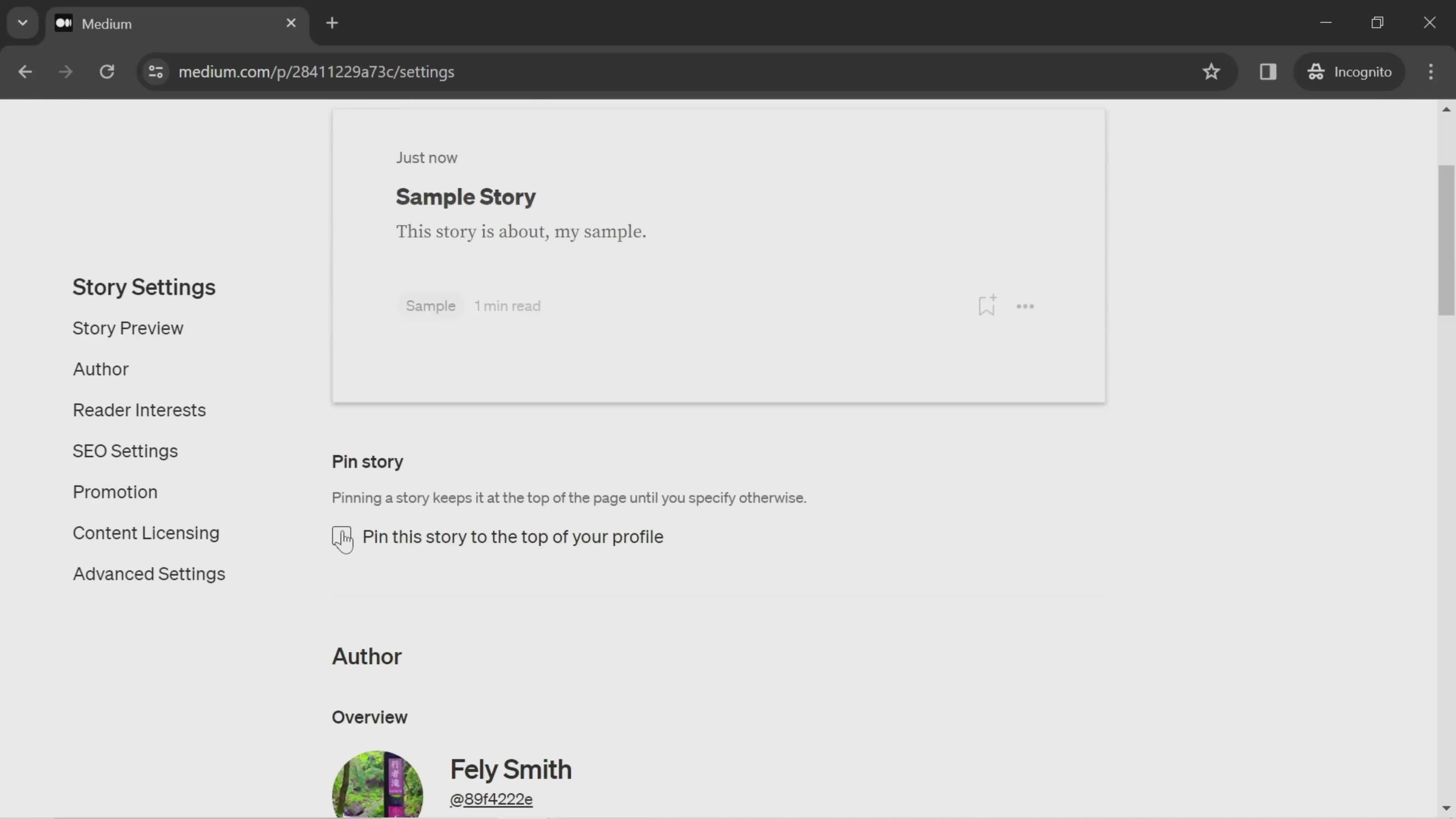 Pinning a story screenshot