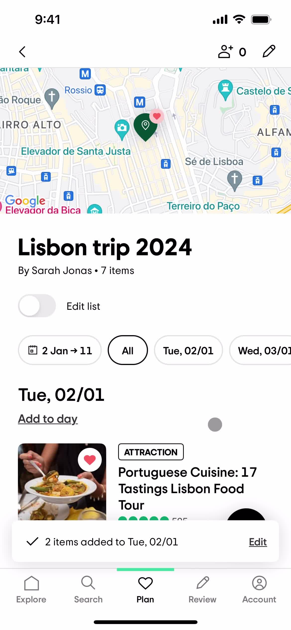 Planning a trip screenshot