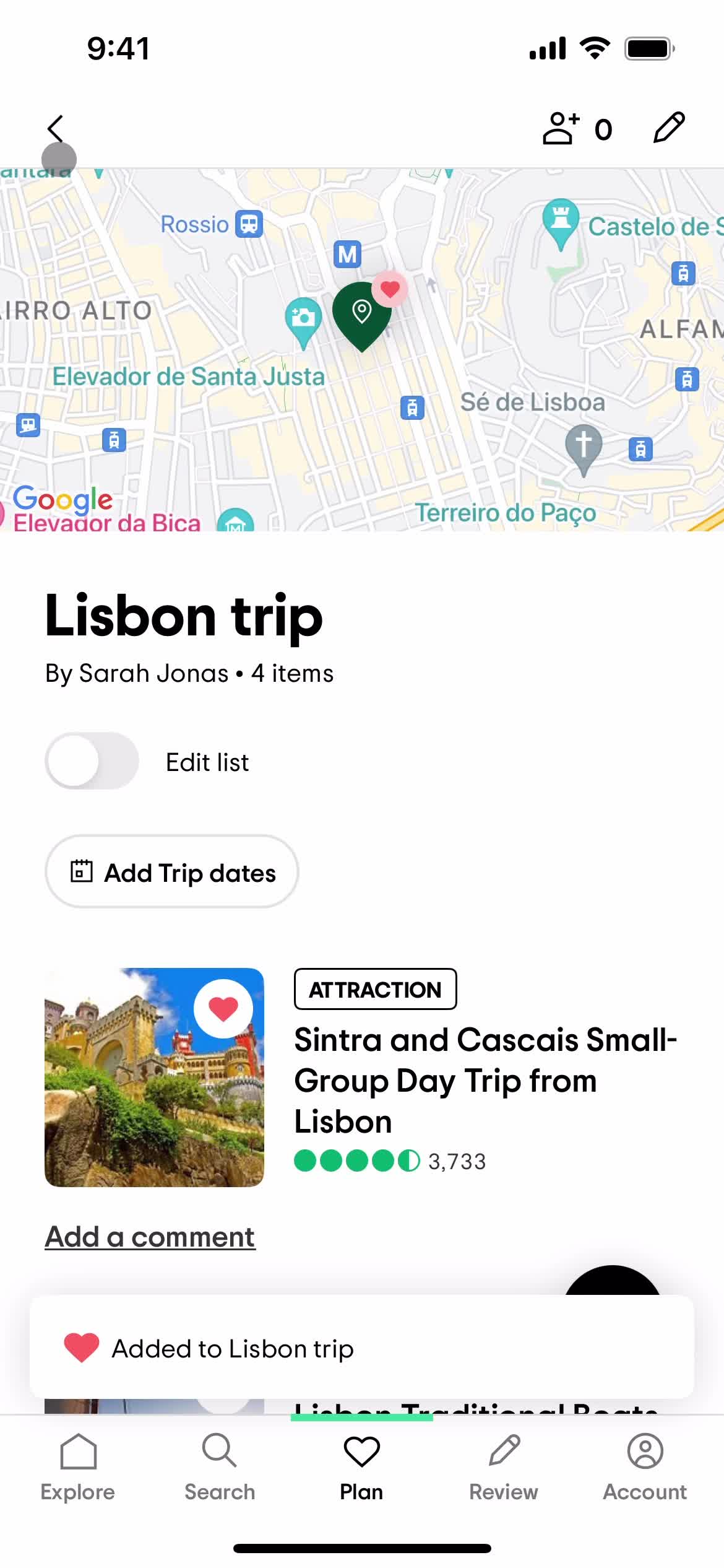 Planning a trip screenshot