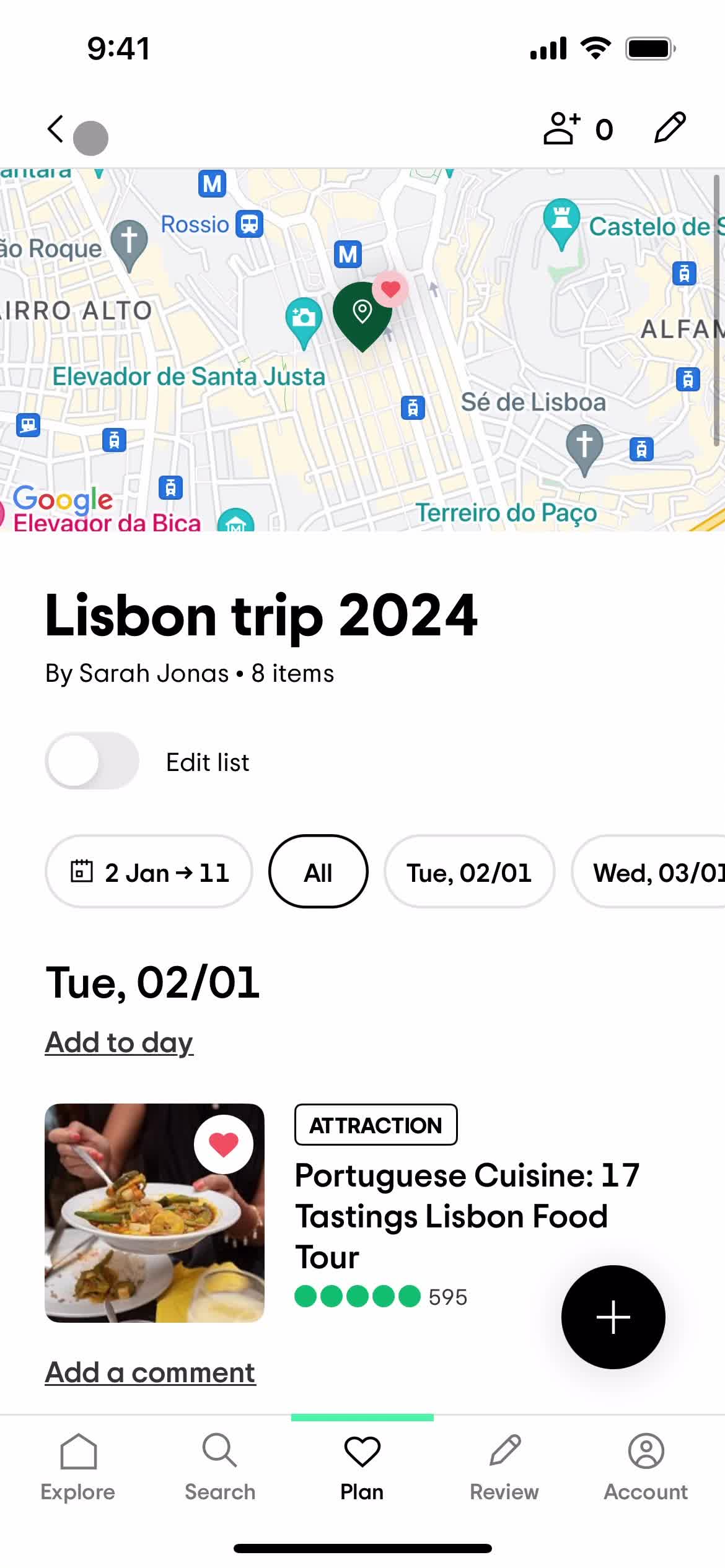 Planning a trip screenshot