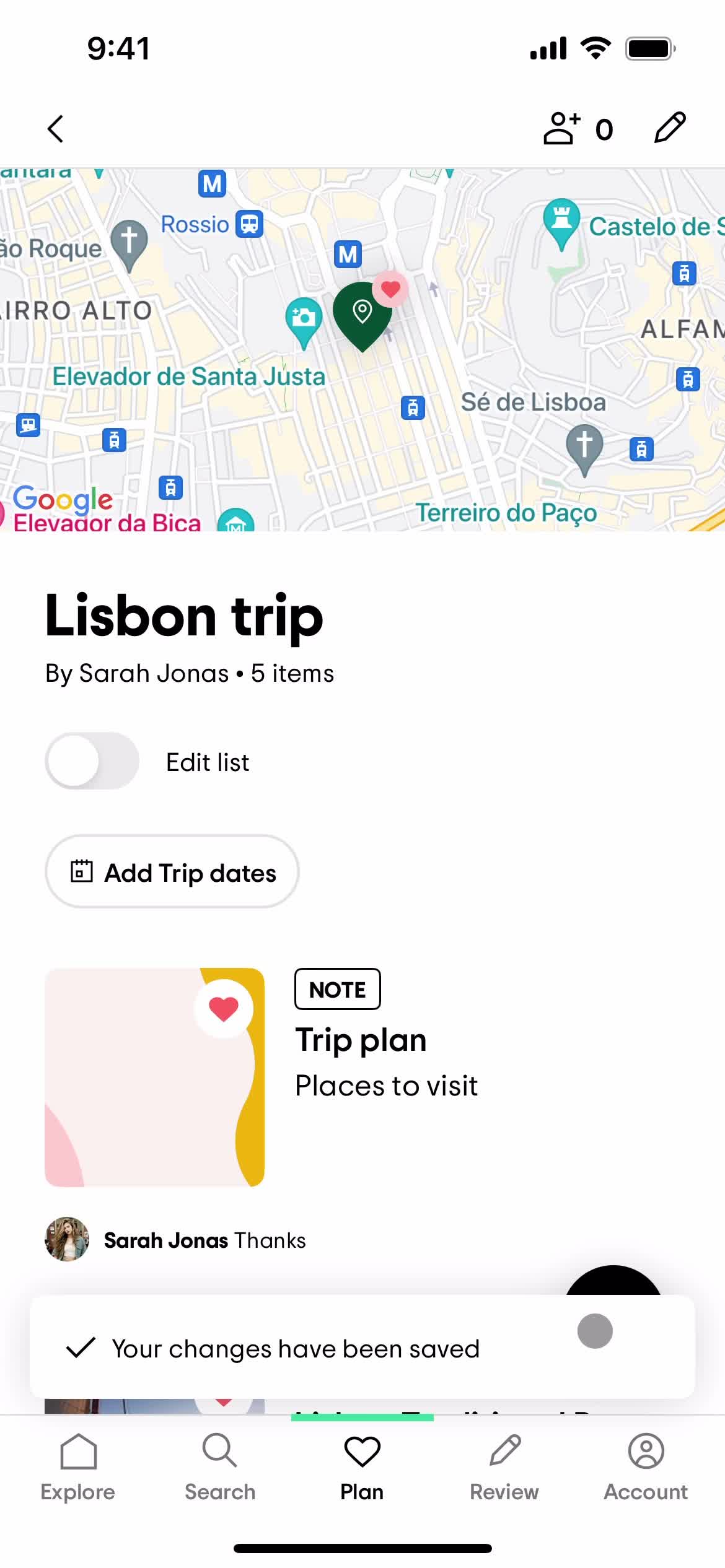 Planning a trip screenshot