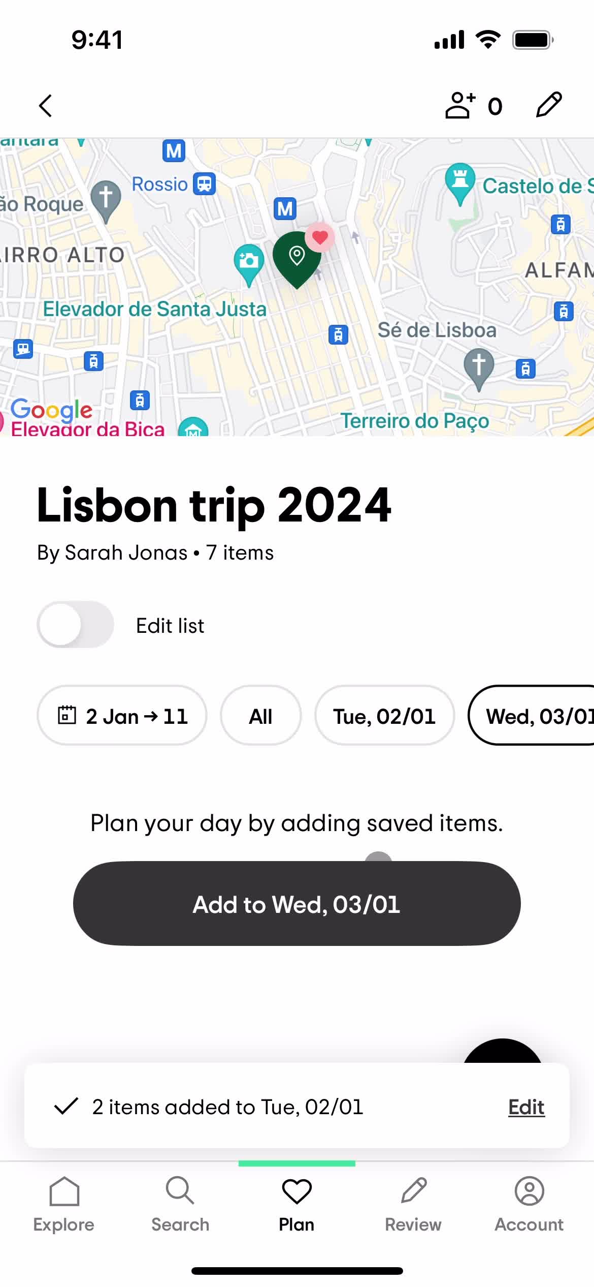 Planning a trip screenshot