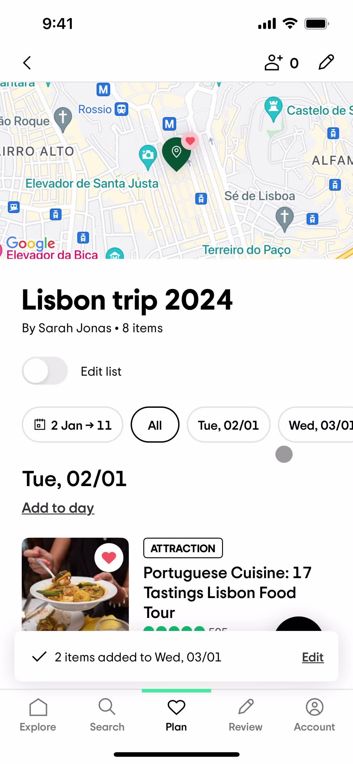 Planning a trip screenshot