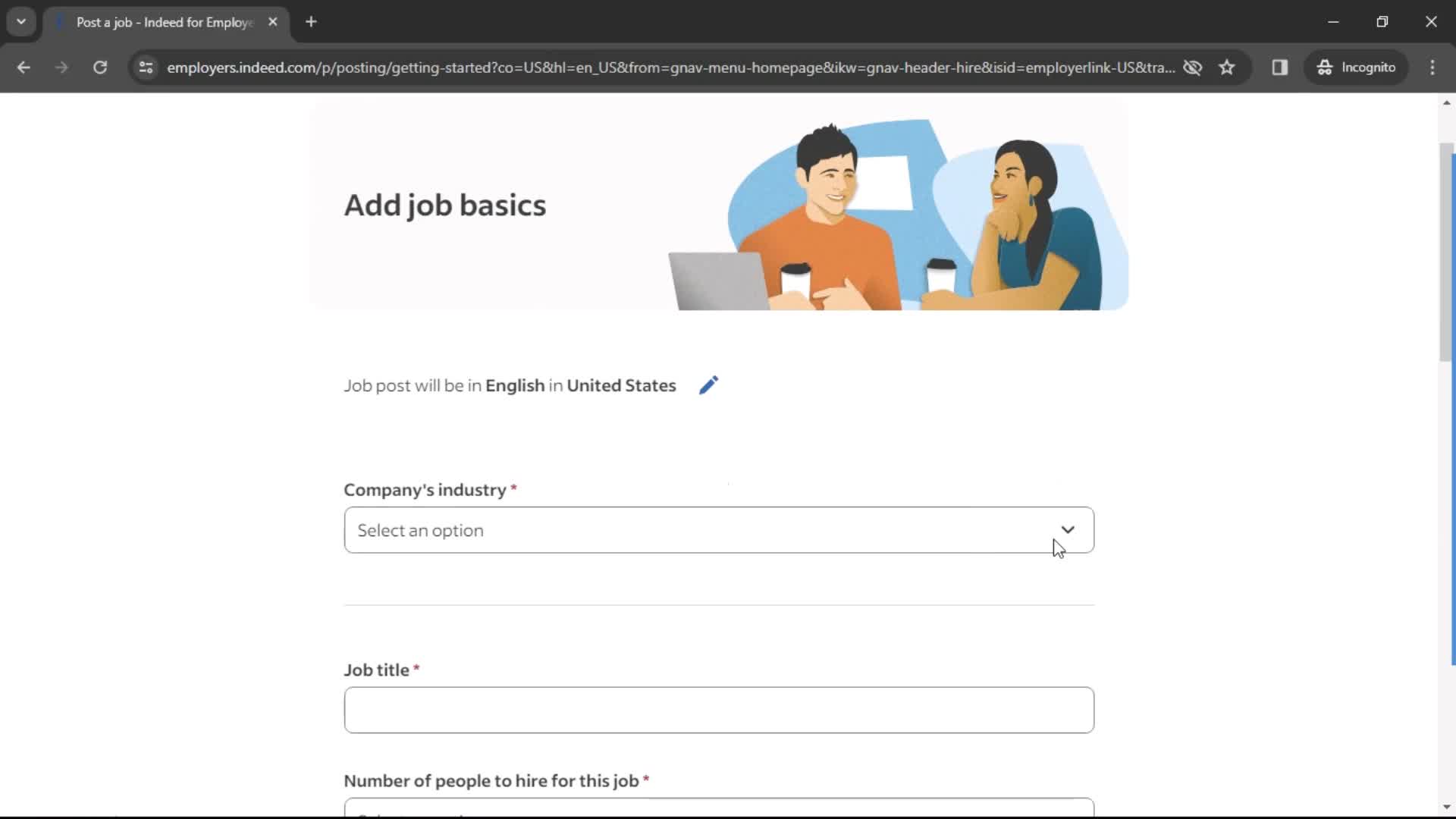 Creating a job post screenshot