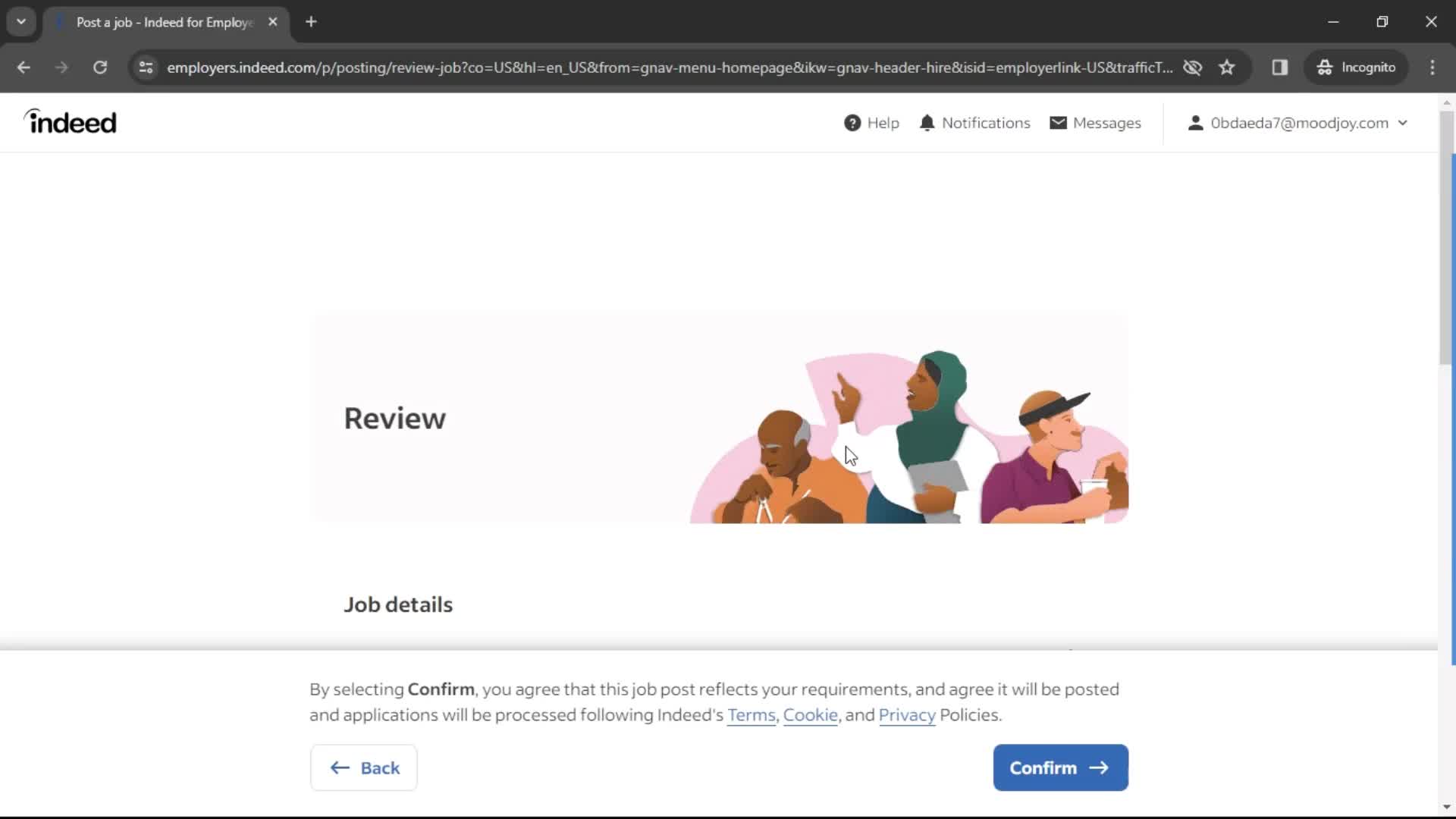 Creating a job post screenshot