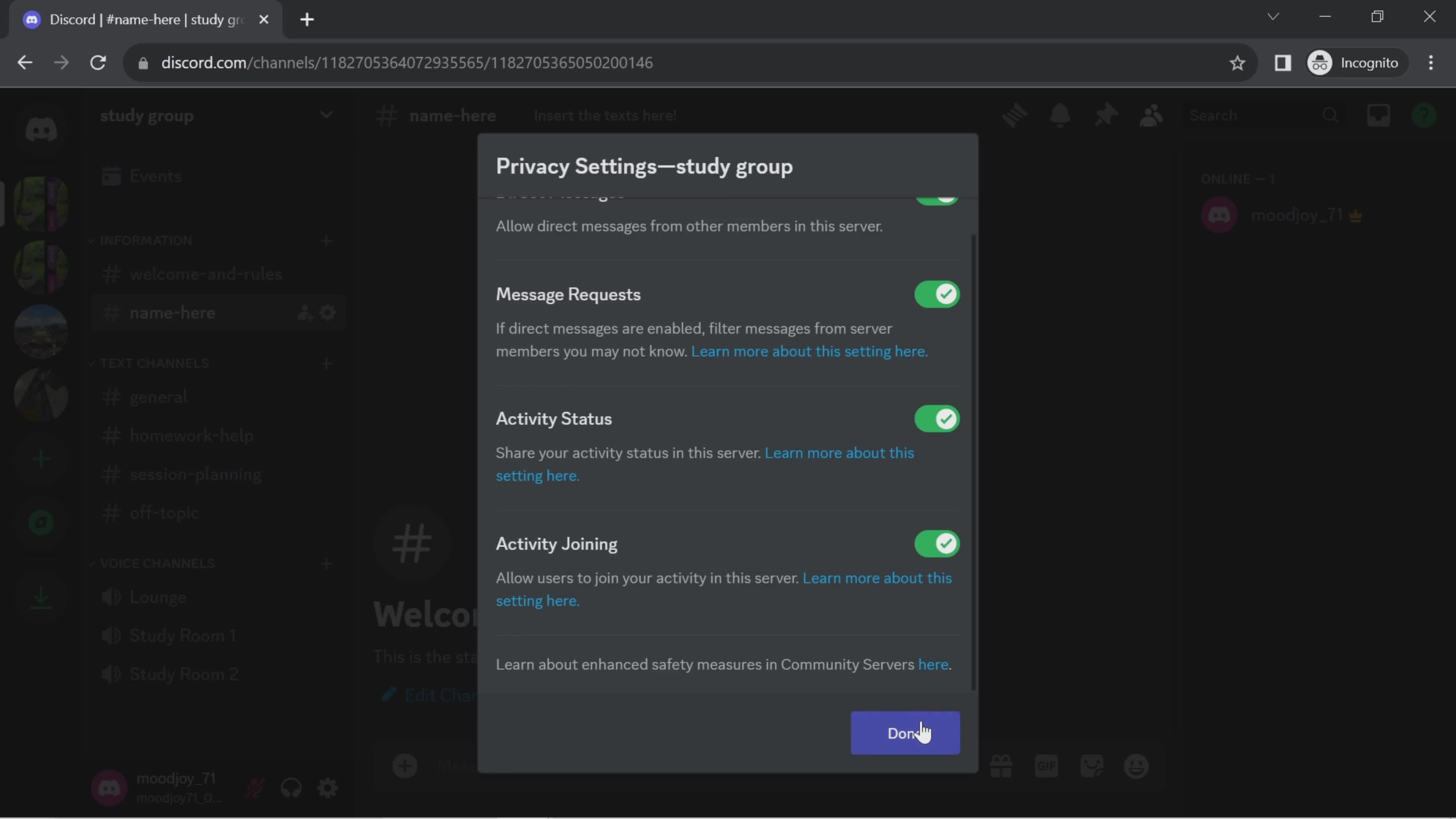 Privacy settings screenshot