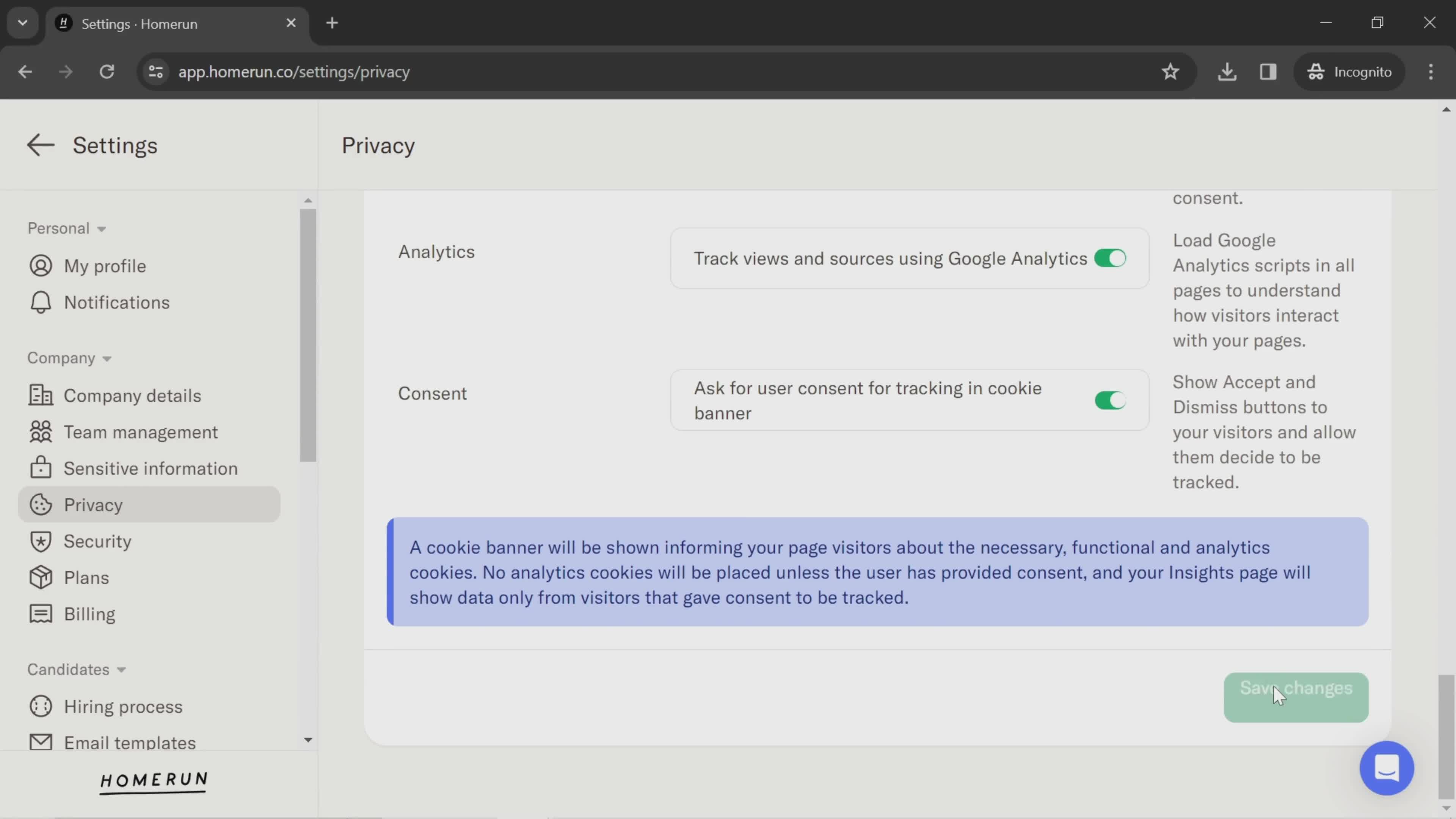 Privacy settings screenshot