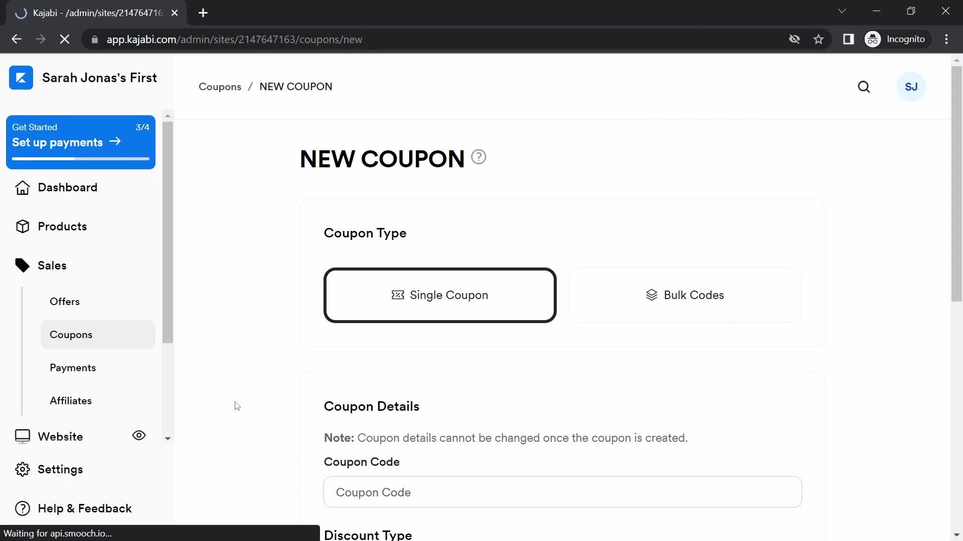 Creating promo codes screenshot