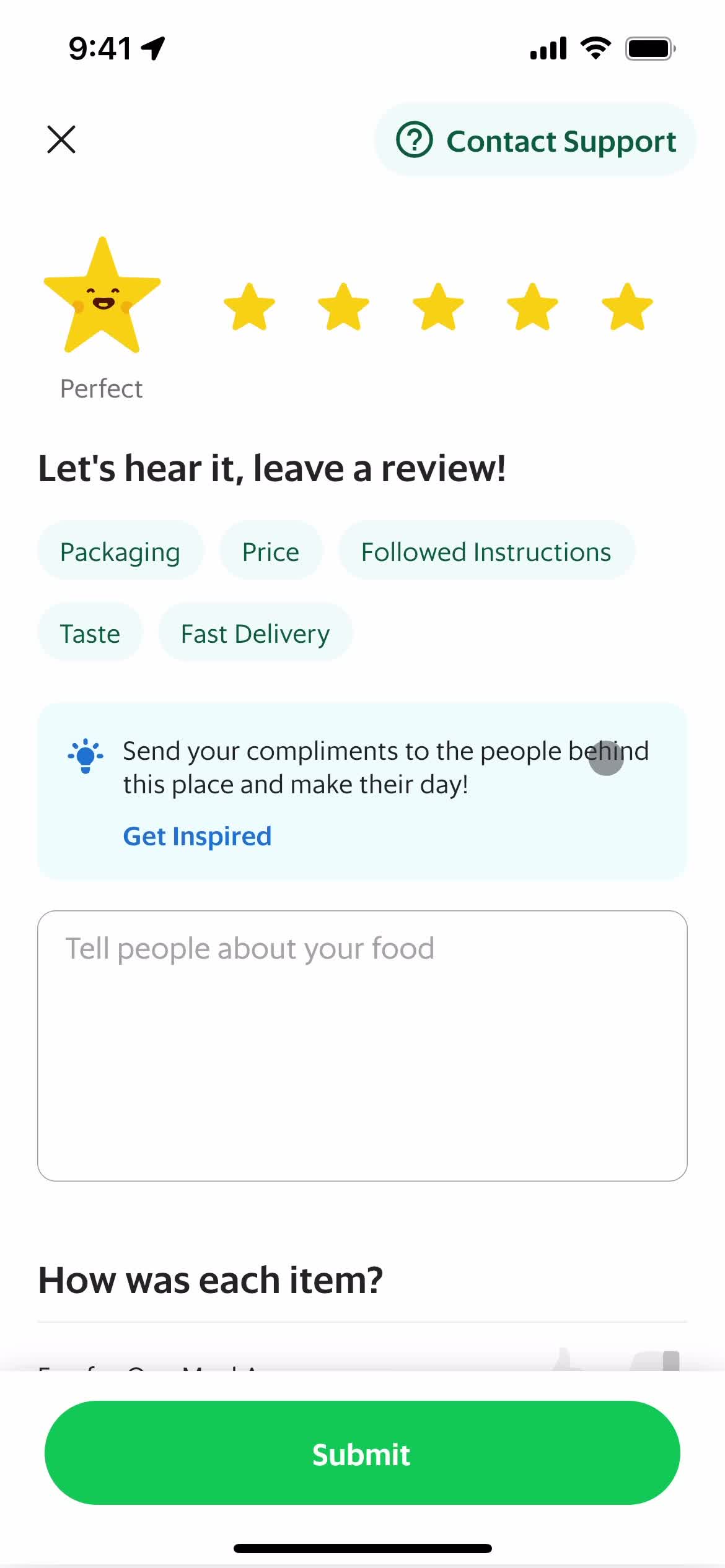 Leaving a review screenshot