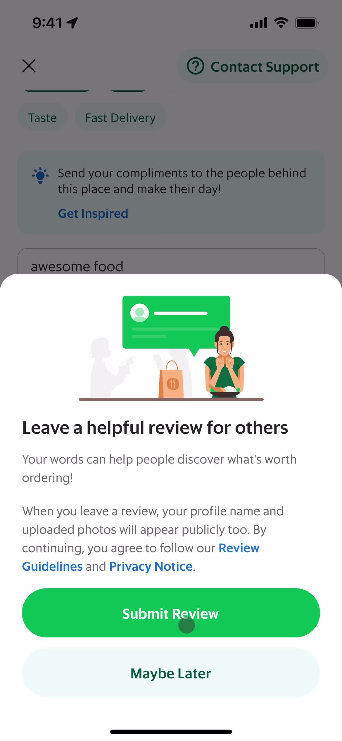 Leaving a review screenshot