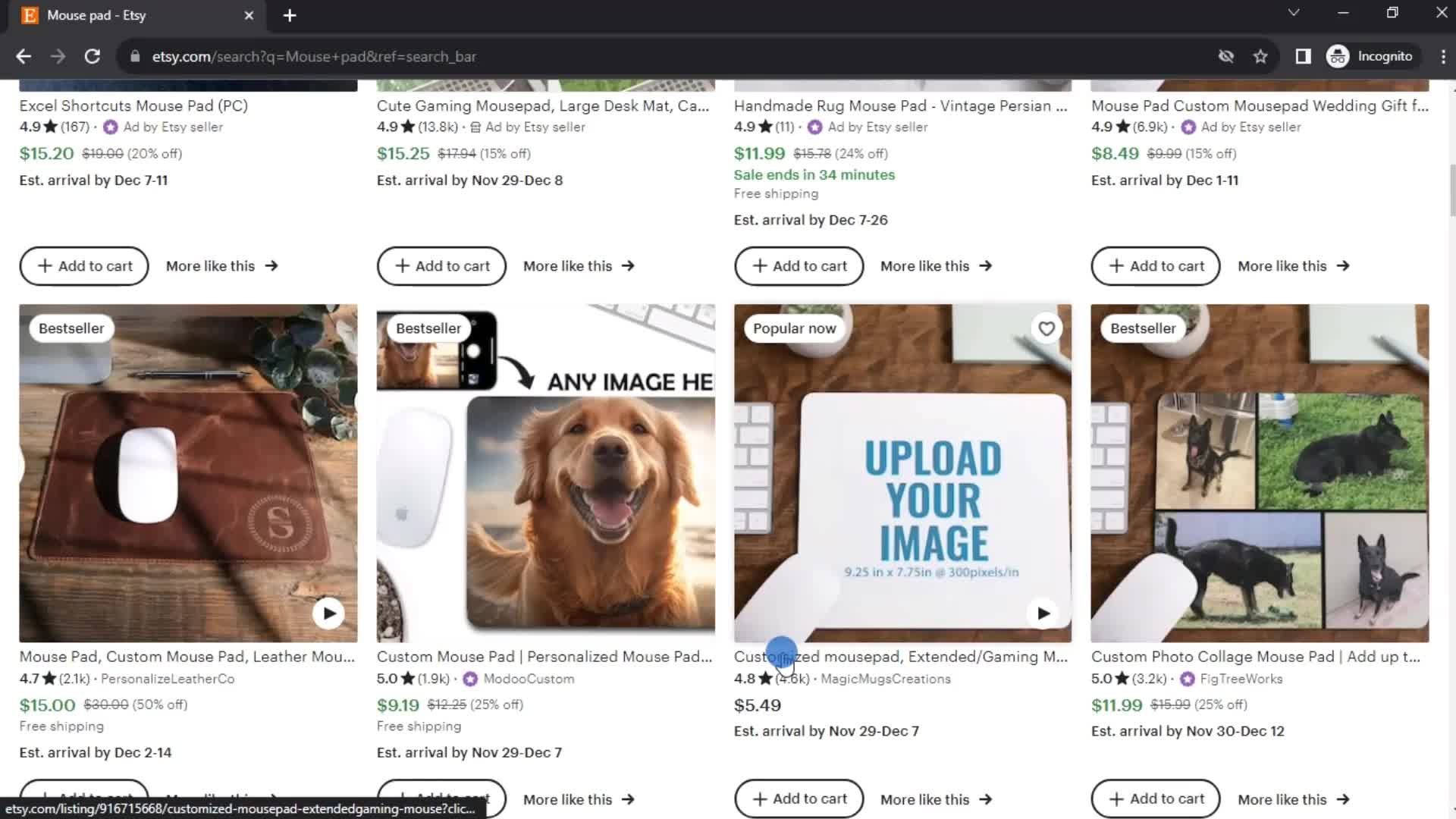 Etsy select product screenshot