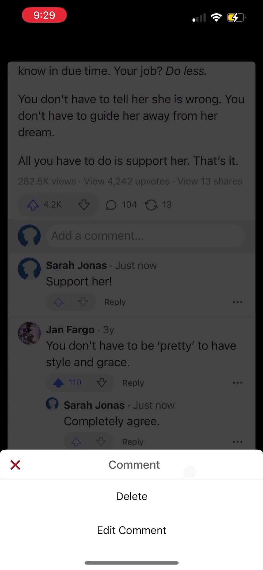 Commenting screenshot