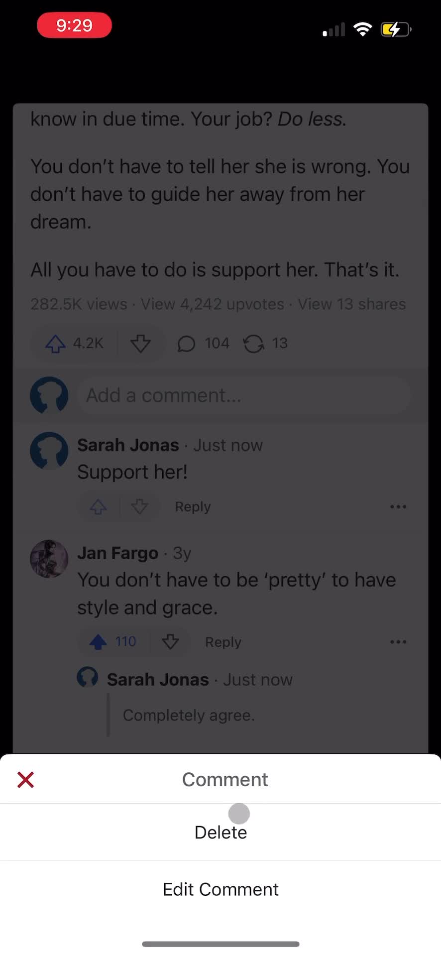 Commenting screenshot