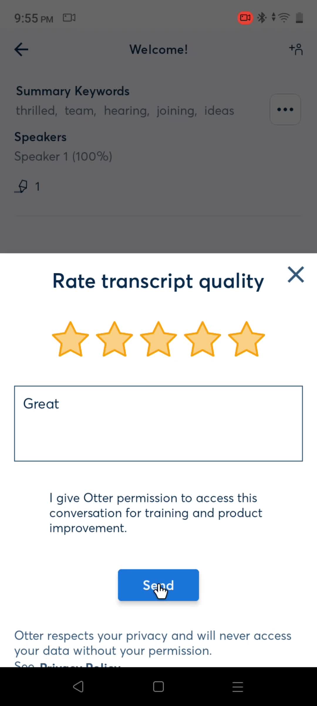 Rating a transcript screenshot