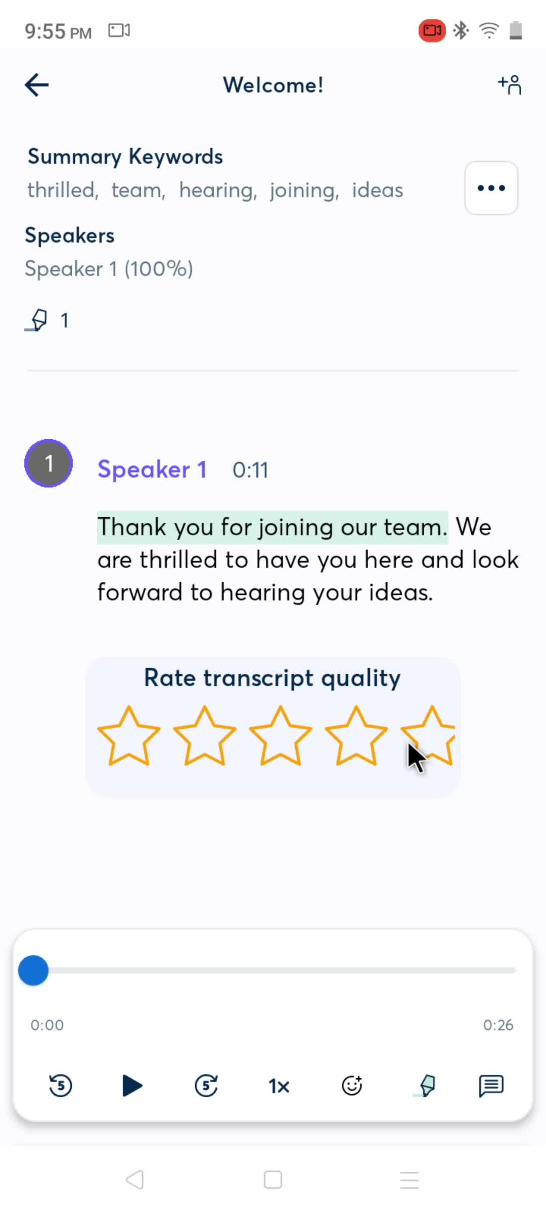 Rating a transcript screenshot