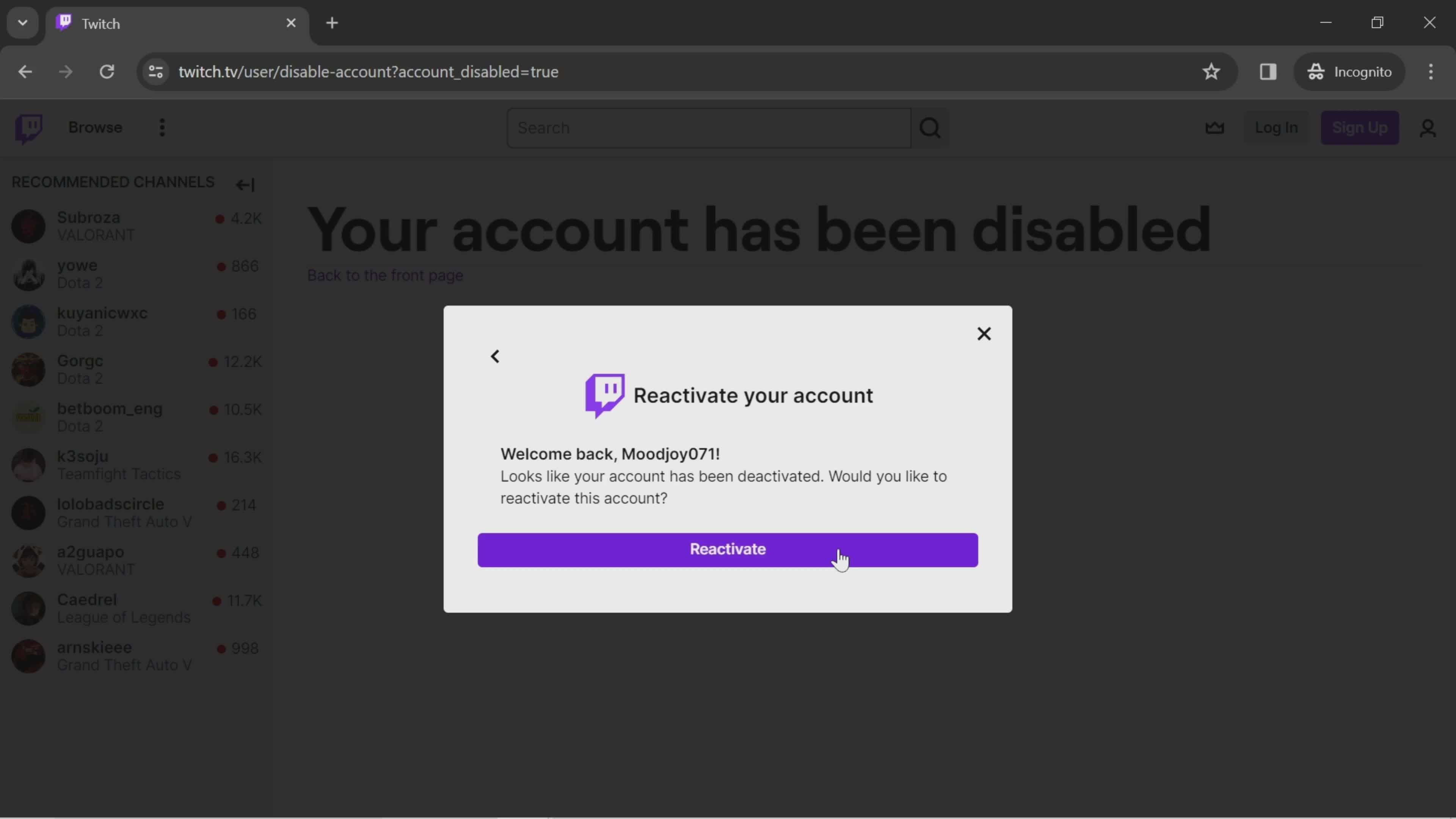 Reactivating your account on Twitch video thumbnail