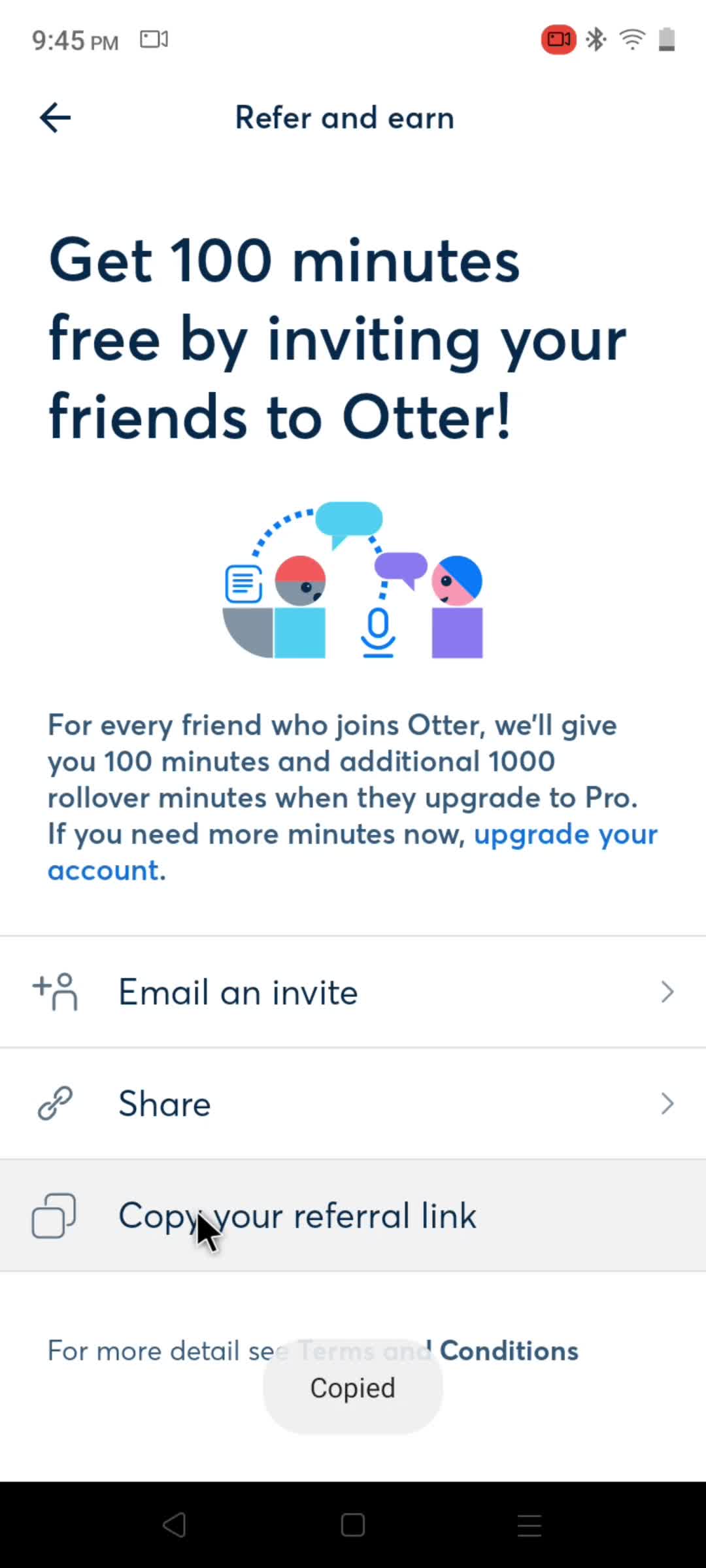 Refer and earn screenshot