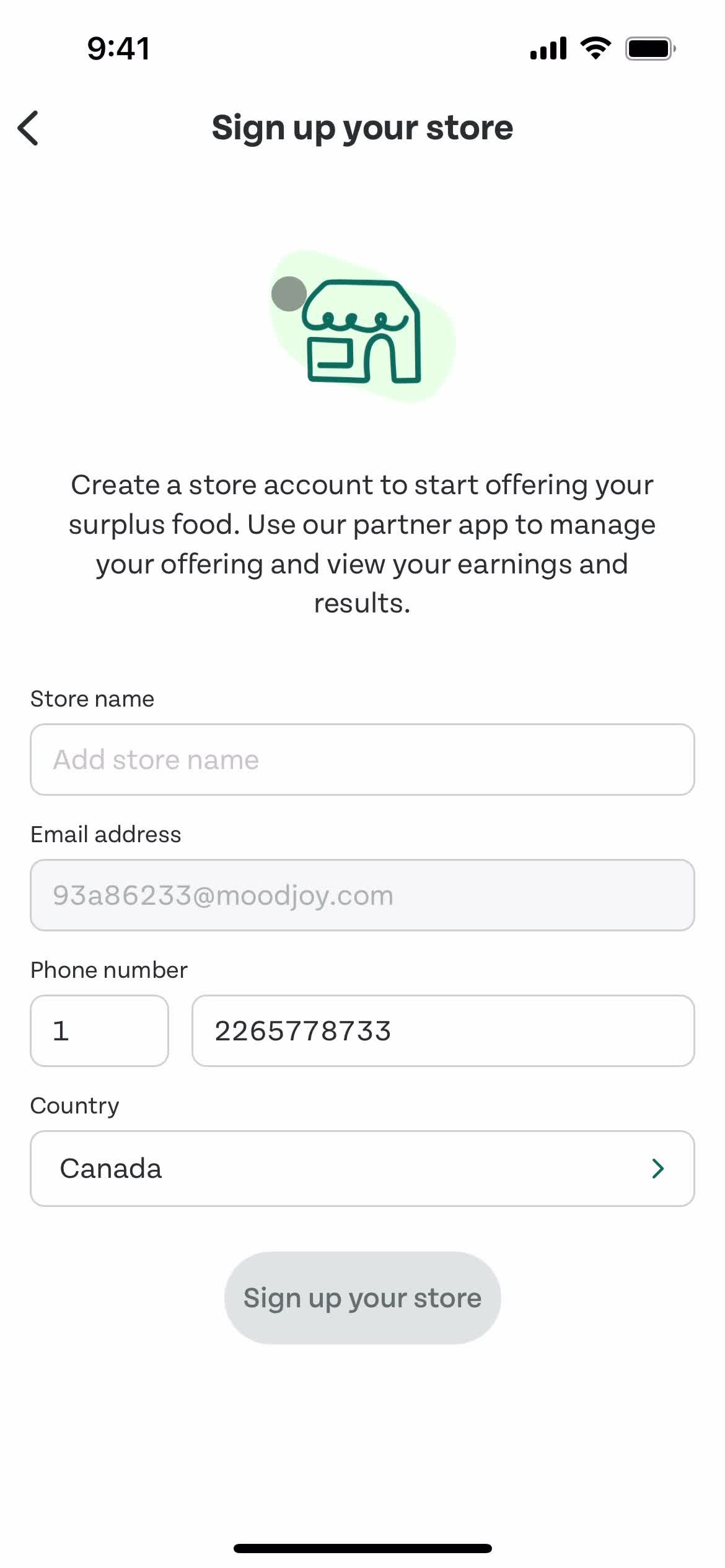 Business sign up screenshot