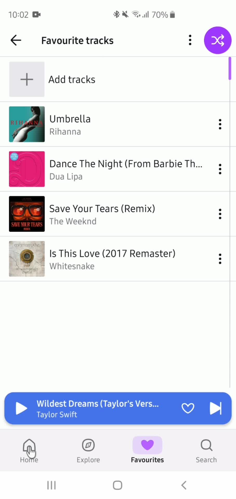 Removing favorites on Deezer video thumbnail