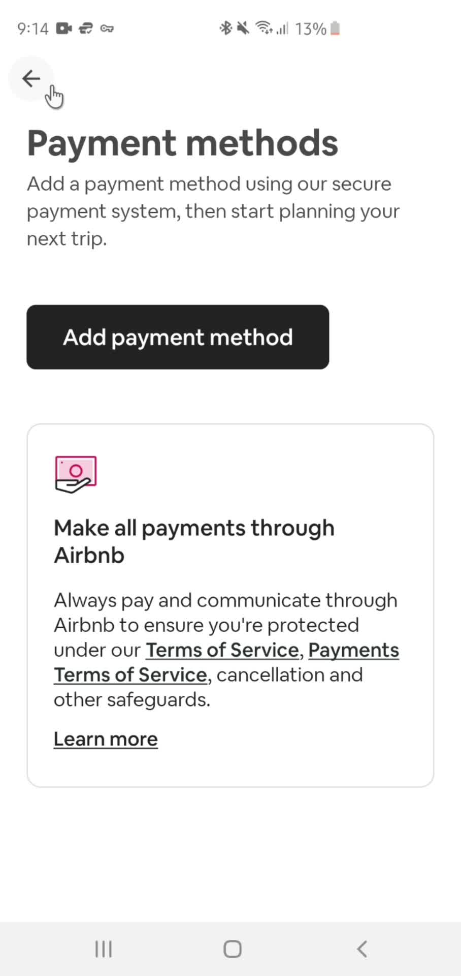 Removing payment details screenshot