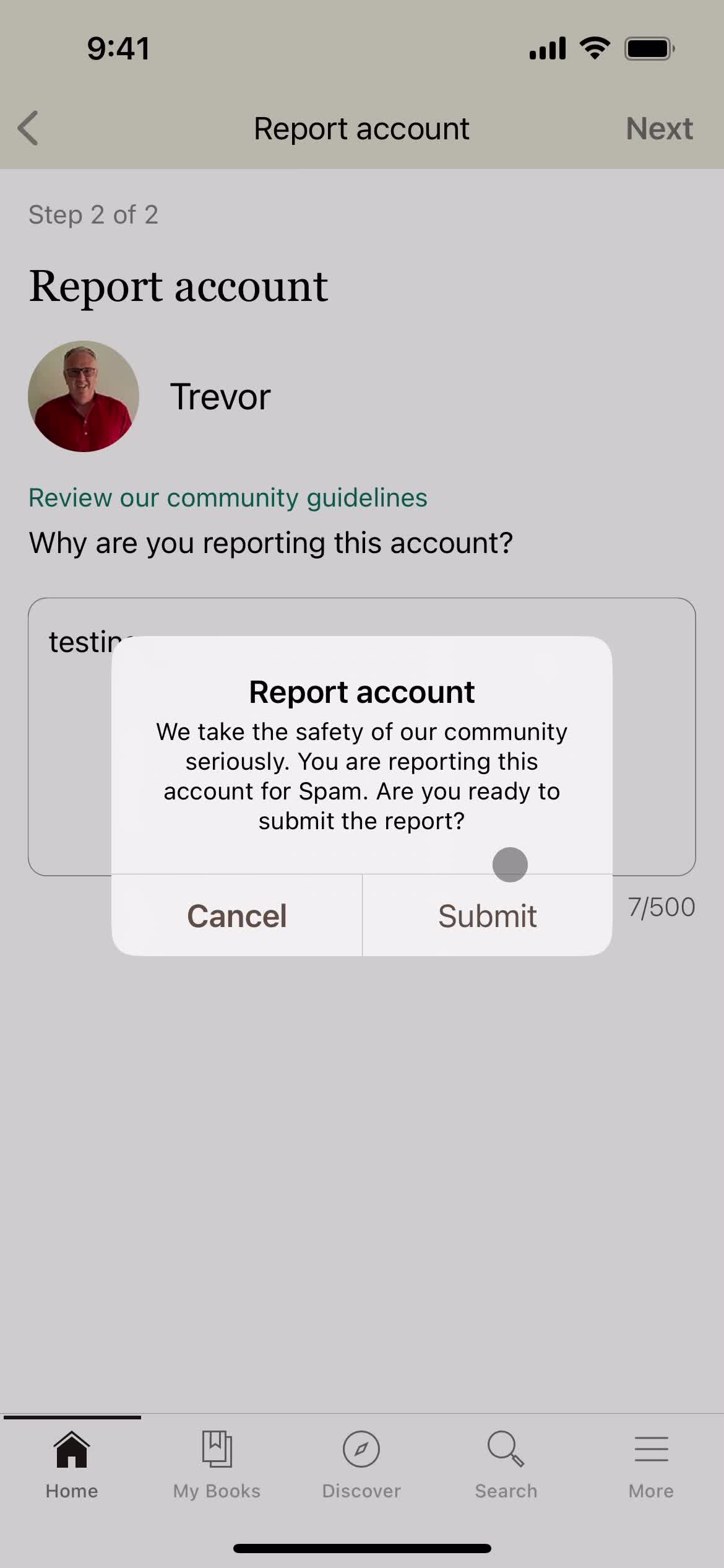 Reporting a user screenshot