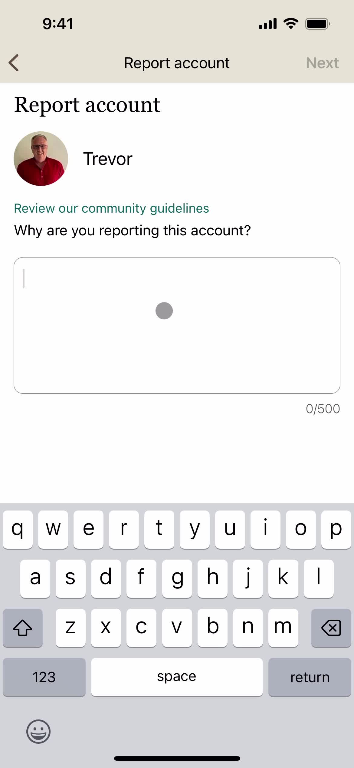 Reporting a user screenshot