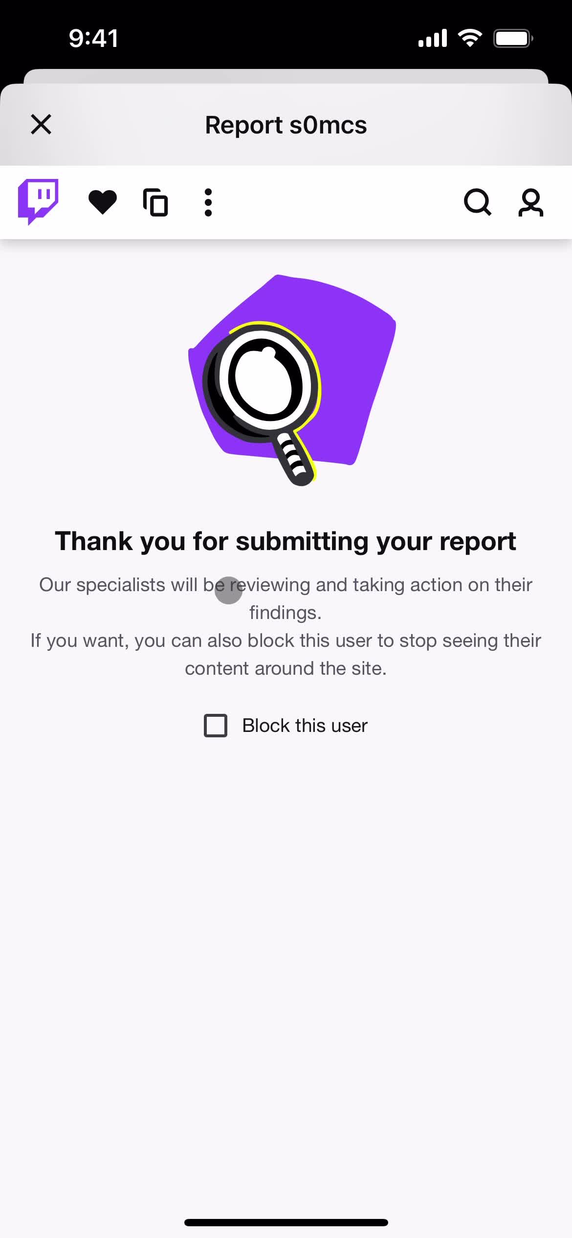 Reporting a video on Twitch video thumbnail